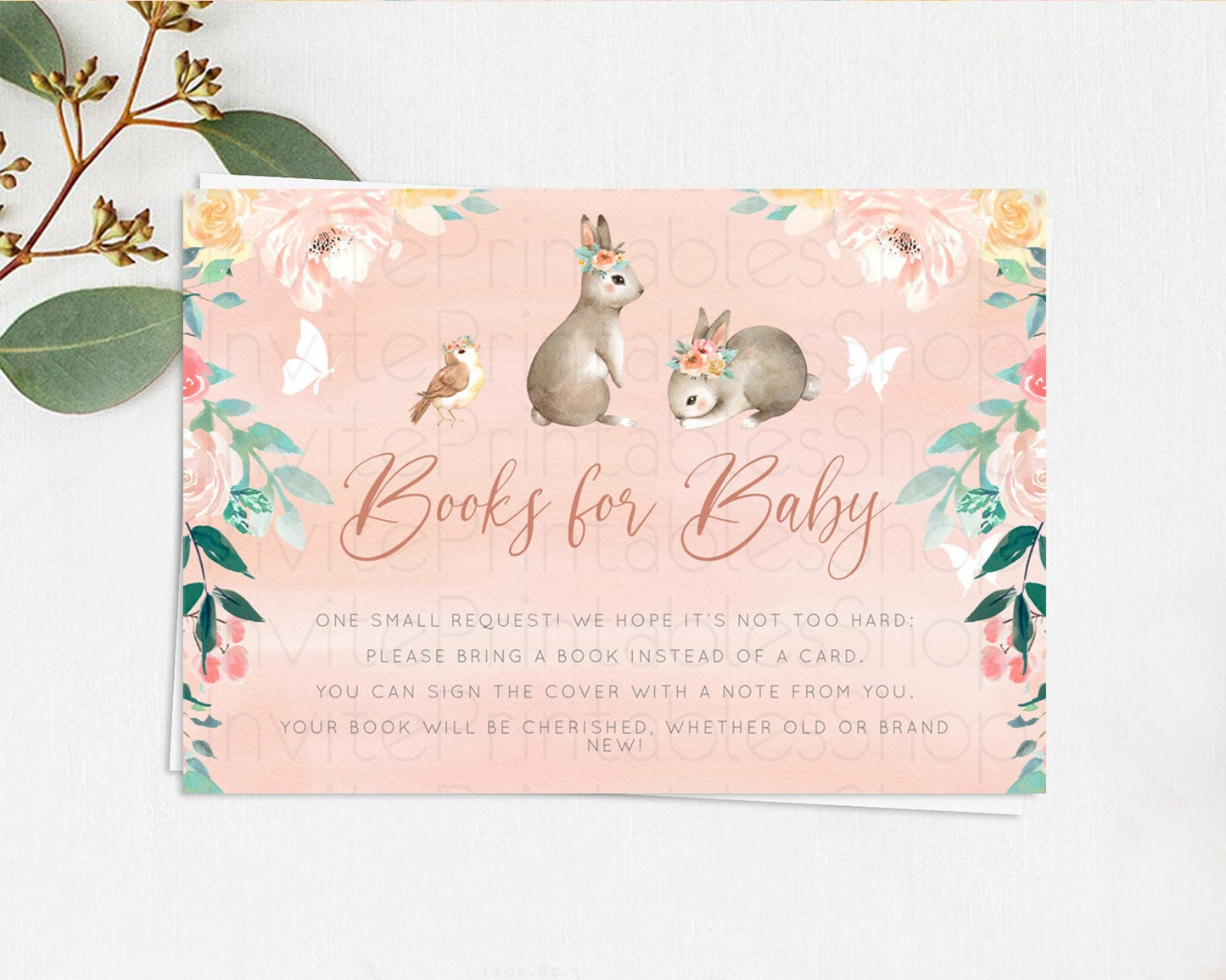 Bunny Books For Baby Card Floral Bunny Book Insert Pastel Flowers Woodland Bunny Book Card Forest Bunny Baby Book Poem Request D10922