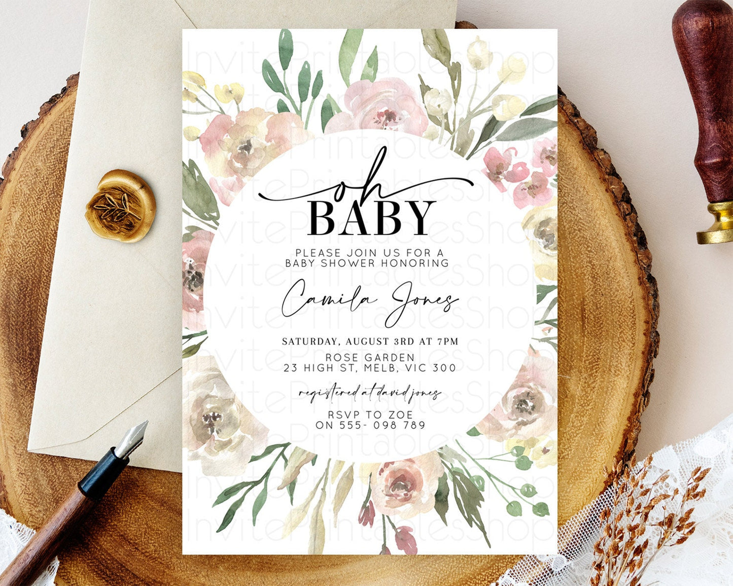 Wildflower Baby Shower Invitation Secret Garden Baby Shower Invitation Pastel Flowers Invite Enchanted Garden Shower Floral Theme D10202