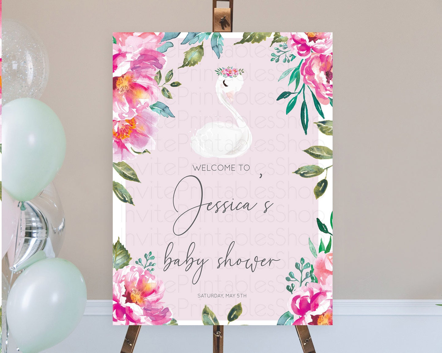 Swan Baby Shower Welcome Board Swan Princess Ballet Welcome Sign Enchanted Swan Lake Secret Garden Pastel Floral Swan Welcome Sign D10757