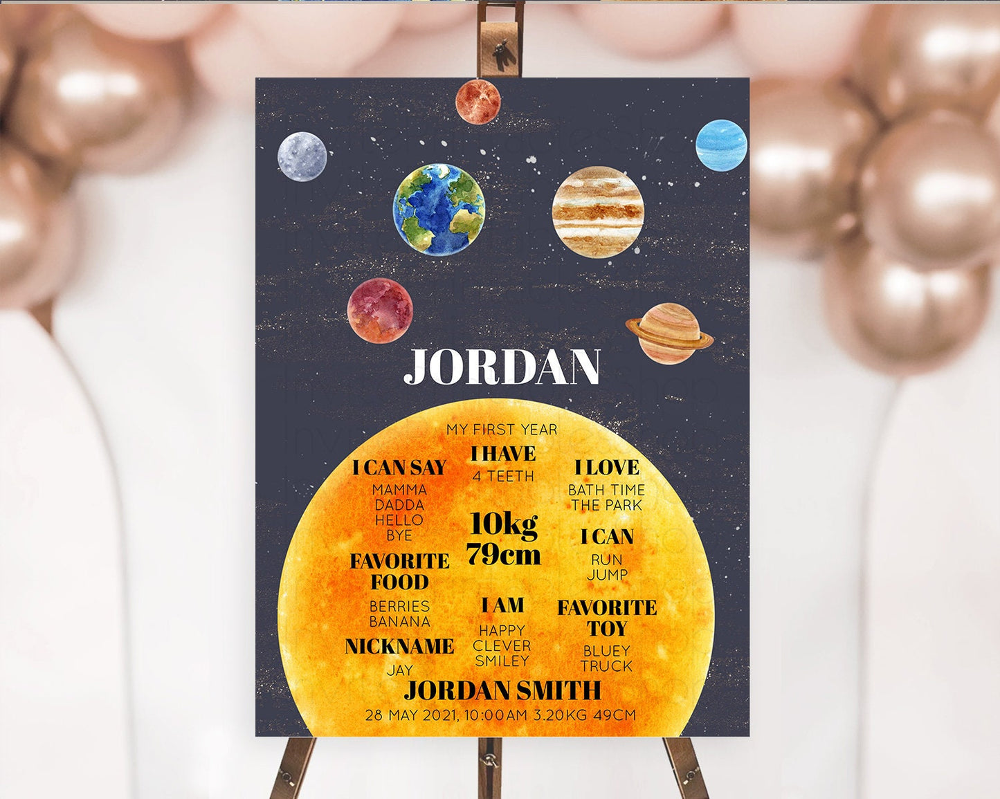 Space First Birthday Milestone Poster Space Milestone Board First Trip Around the Sun Planets Solar System ONE year Birthday Sign D10430