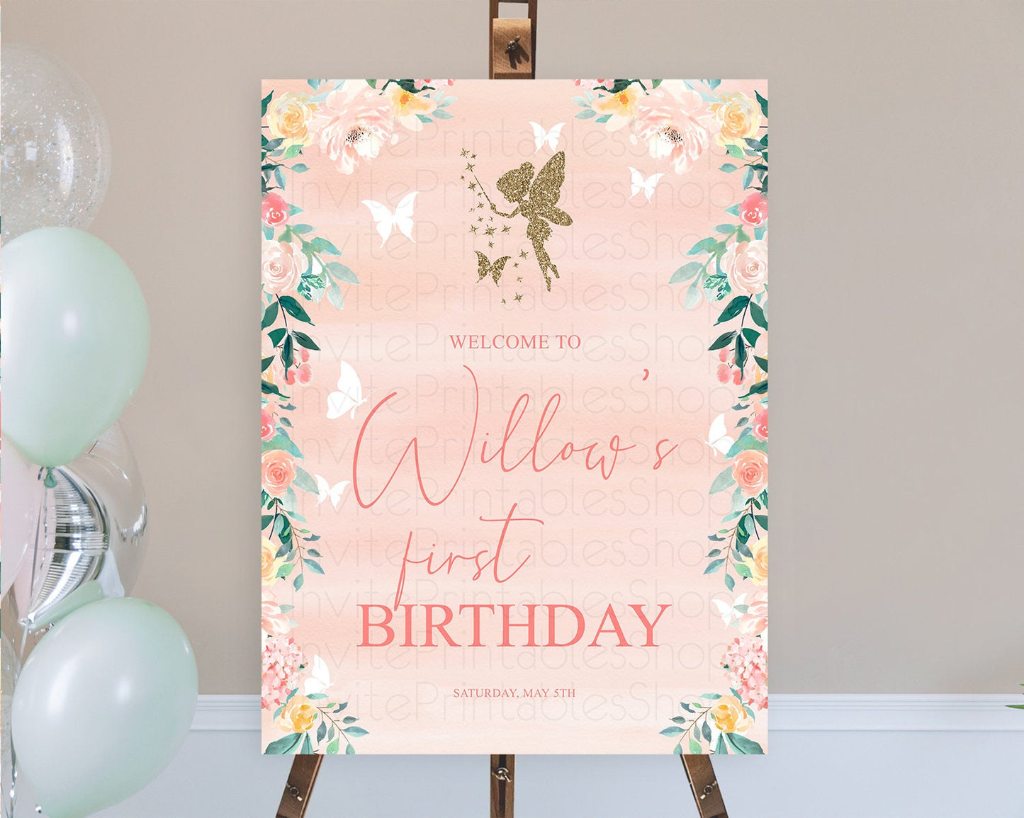 Fairy Welcome Sign Fairy Welcome Board Enchanted Garden Pastel Floral Butterfly Decor Secret Garden First Birthday Welcome Sign D10792