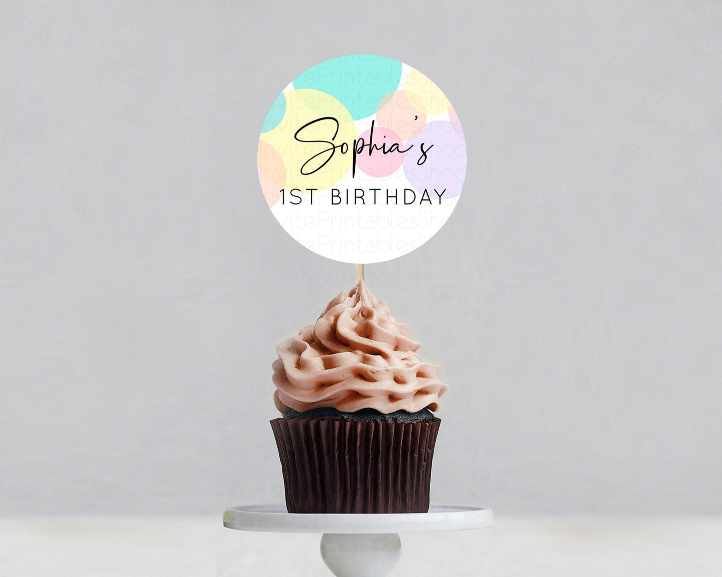 Pastel Cupcake Toppers Pastel Confetti Cupcake Topper Bubbles Sprinkles Colorful Rainbow Confetti Cupcake First Birthday Party Decor D10223