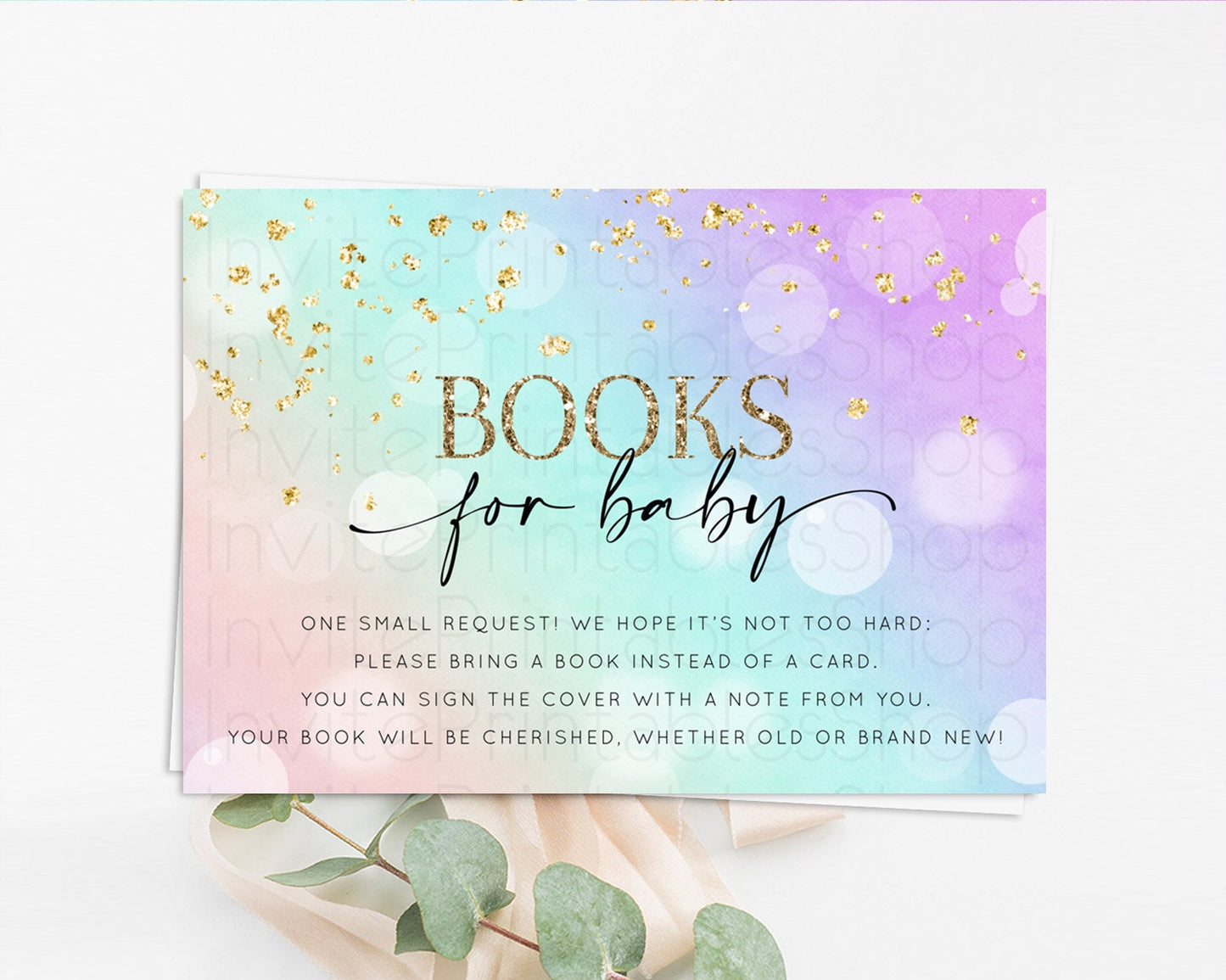 Pastel Books For Baby Card Pastel Rainbow Book Insert Colorful Ombre Watercolor Book Card Confetti Glitter Baby Book Poem Request D10618