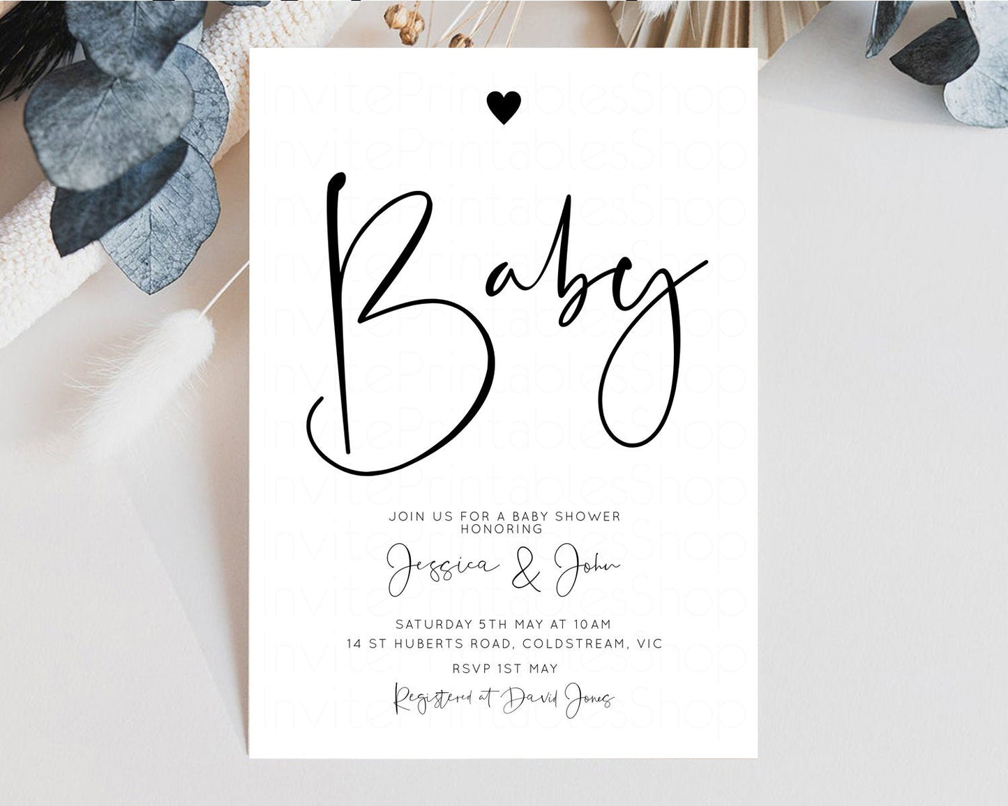 White Black Baby Shower Invitation White Baby Shower Love Heart Invitation Modern Baby Shower Simple Baby Shower wh101