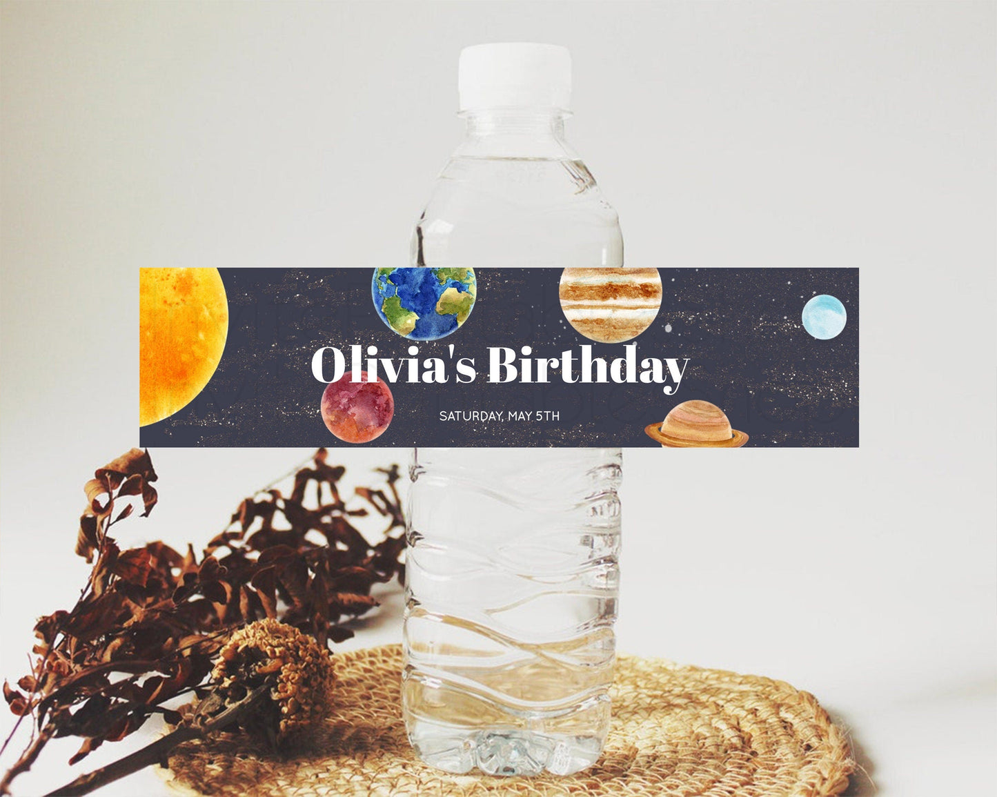 Space Water Label Template Space Adventure Party Decor First Trip Around the Sun Planets Solar System Birthday Baptism Baby Shower D10430