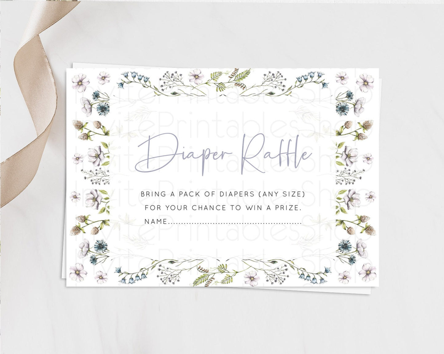 Secret Garden Diaper Raffle Card Boho Wildflower Diaper Raffle Insert Pastel Flower Garden Baby Shower Card Flower Raffle Game D10603