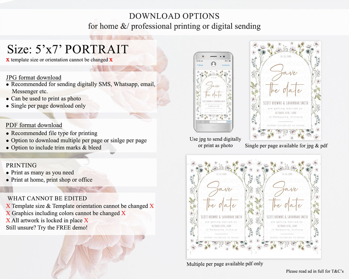 Wildflower Save The Date Template Secret Garden Save The Date Pastel Floral Garden Party Boho Flowers Birthday Baby Shower Wedding D10604