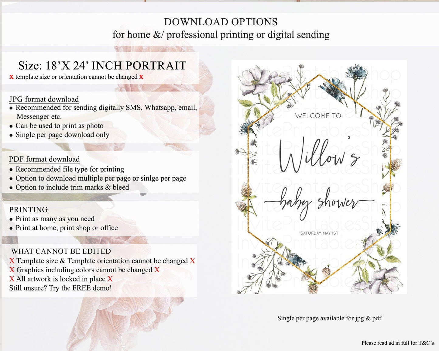Secret Garden Baby Shower Welcome Sign Wildflower Welcome Board Pastel Flower Garden Welcome Poster Boho Wildflower Welcome Sign D11002