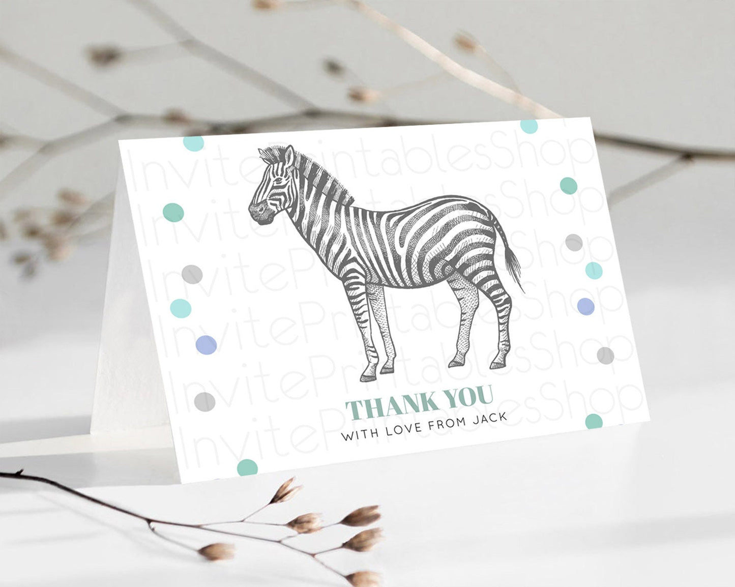 Zebra Thank You Zebra Thank You Card Zebra Birthday Thank You Cards Safari Dried Palm Fern Zebra Teacher Thank You Card Template D10856