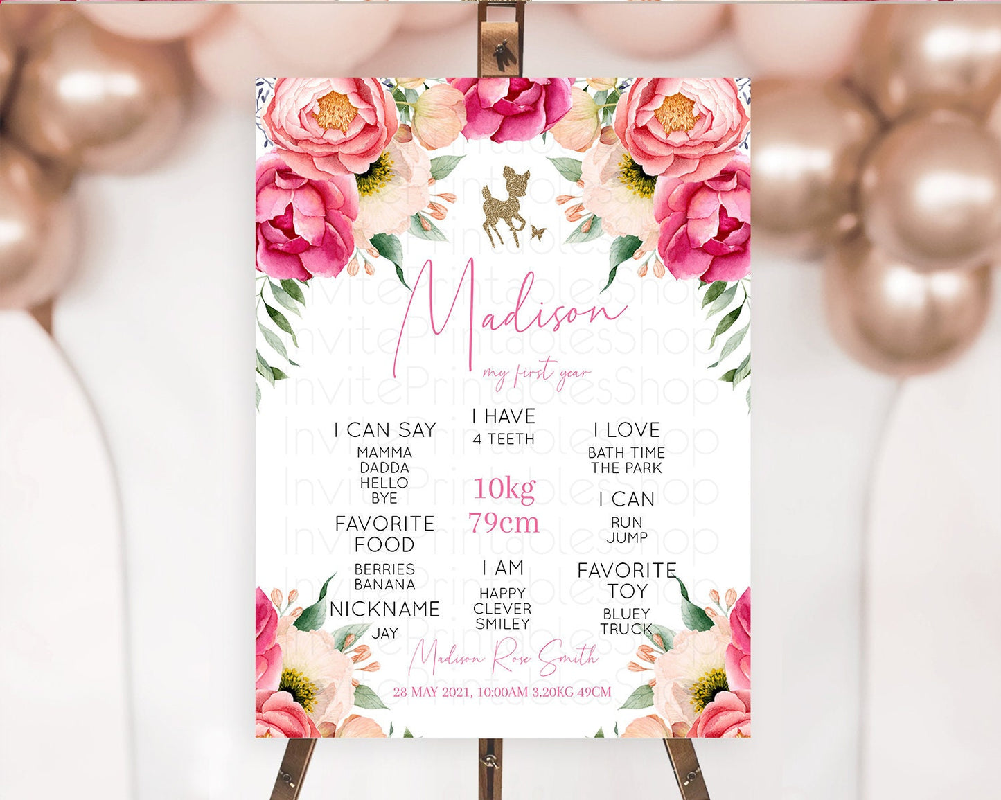 Editable Fawn First Birthday Milestone Board Deer First Birthday Milestone P