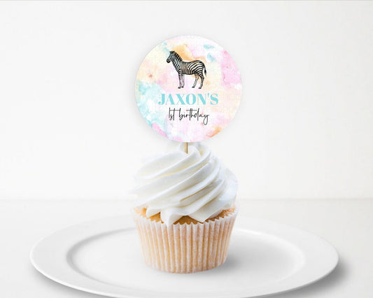 Pastel Zebra Cupcake Toppers Colorful Zebra Cupcake Zebra Pastel Watercolor Rainbow Zebra Cupcake Safari Décor First Birthday D10281