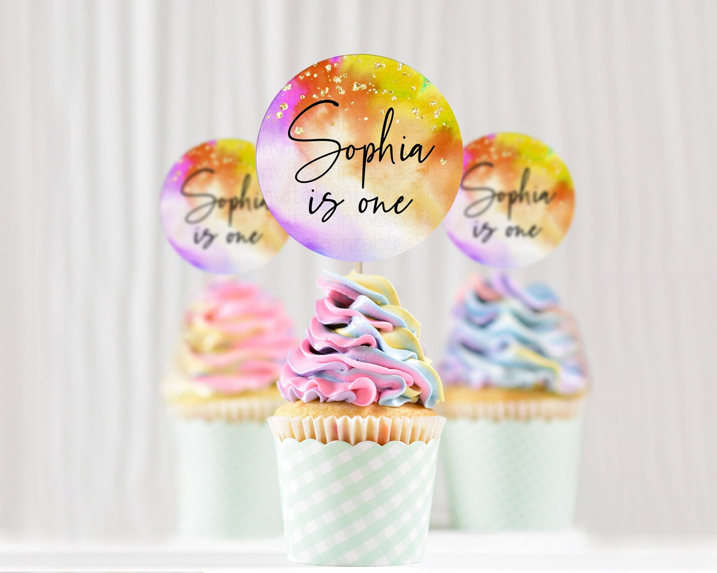 Tie Dye Cupcake Toppers Rainbow Tie Dye Cupcake Toppers Rainbow Colorful Cupcake Toppers Tie Dye Pastel Rainbow Party Cupcake Decor D10530