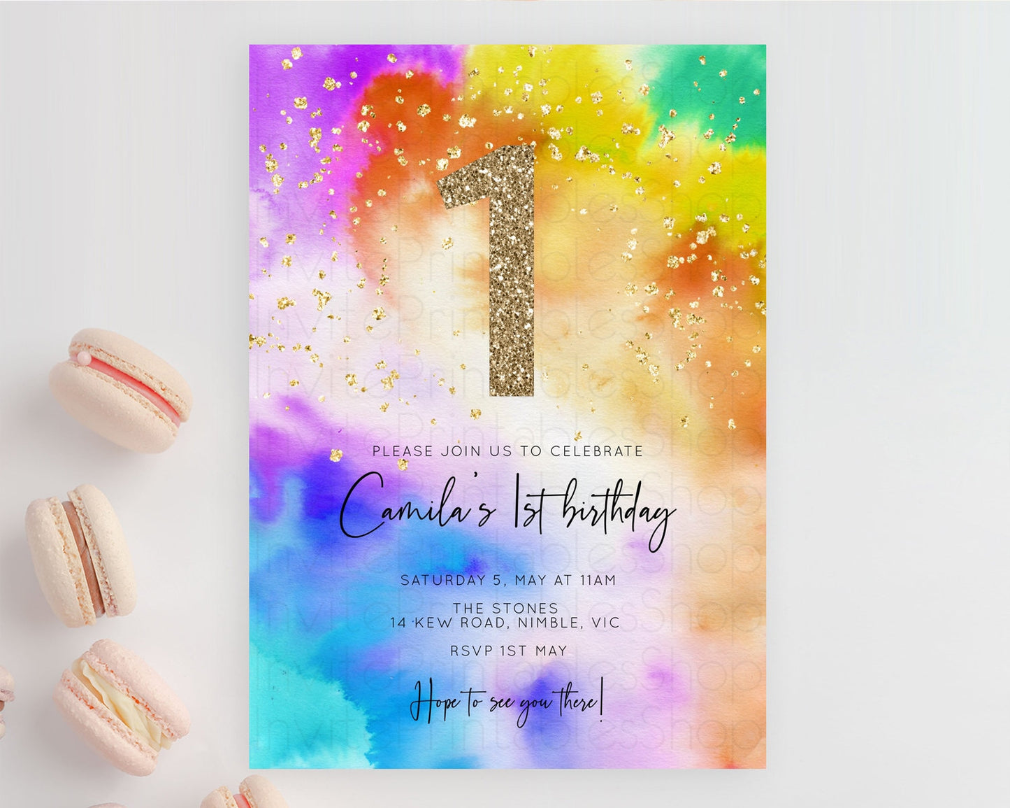 Tie Dye Invitation Rainbow Birthday Invitation Pastel Invitation Colorful Invitation Pastel Rainbow Party 3rd 2nd 1st First Birthday D10530