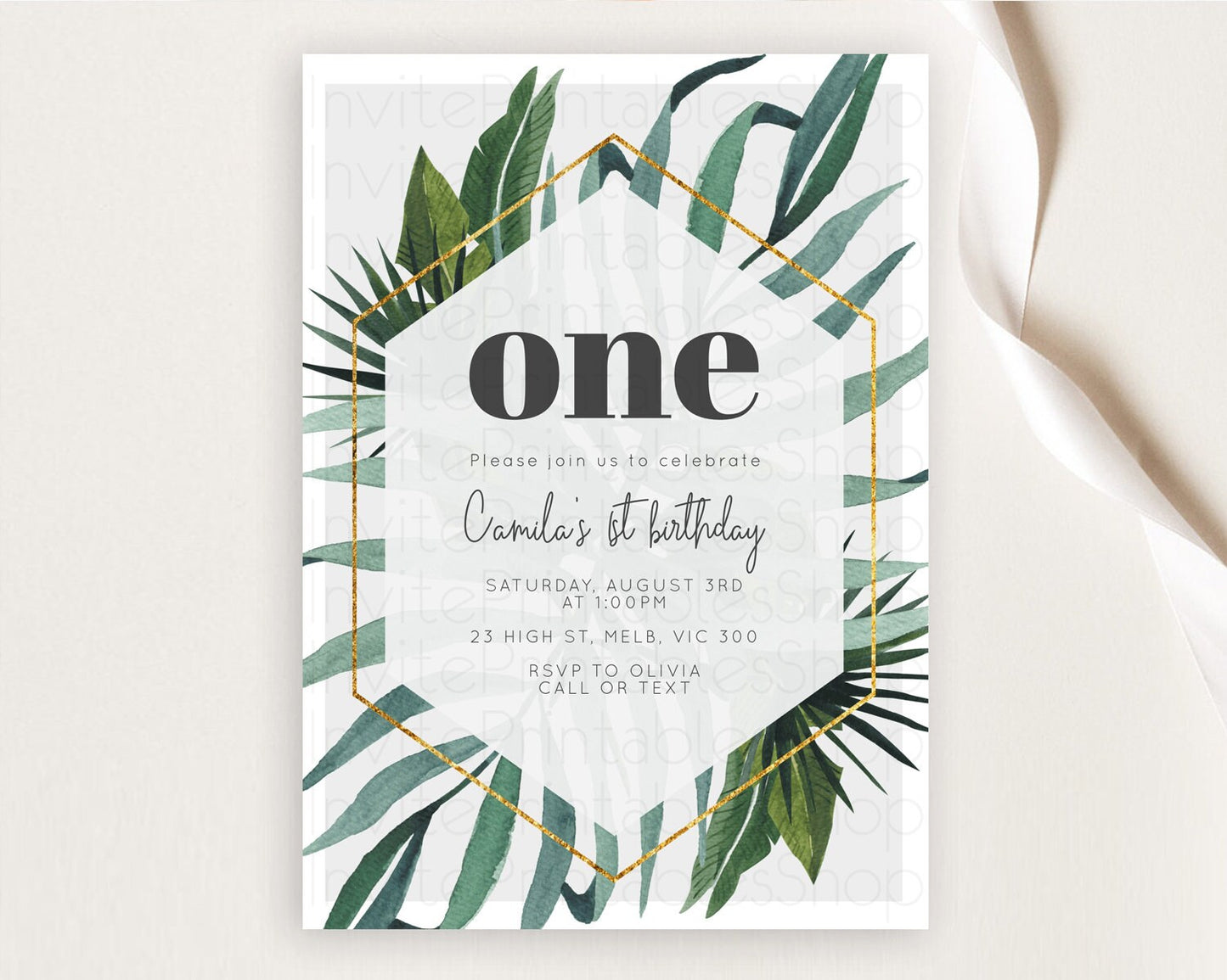 Tropical Invitation Tropical Birthday Invitation Tropical Floral Invitation Palm Leaf Fern Invite Frangipani White Orchid Invitation D11045