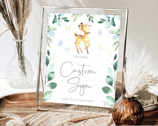 Editable Fawn Deer Sign Pastel Floral Deer Table Sign Decor Enchanted Forest