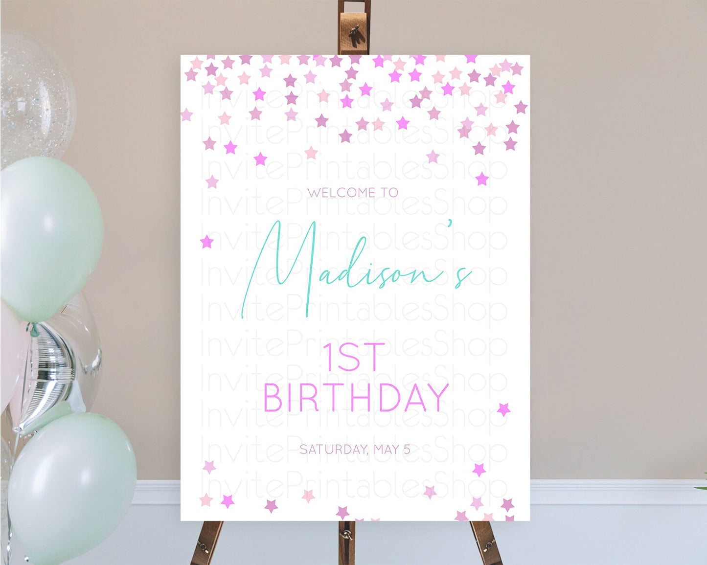 Star Welcome Board Pastel Stars Welcome Sign Shooting Star Rainbow Colorful Confetti Twinkle Little Star First Birthday Welcome Sign D10403