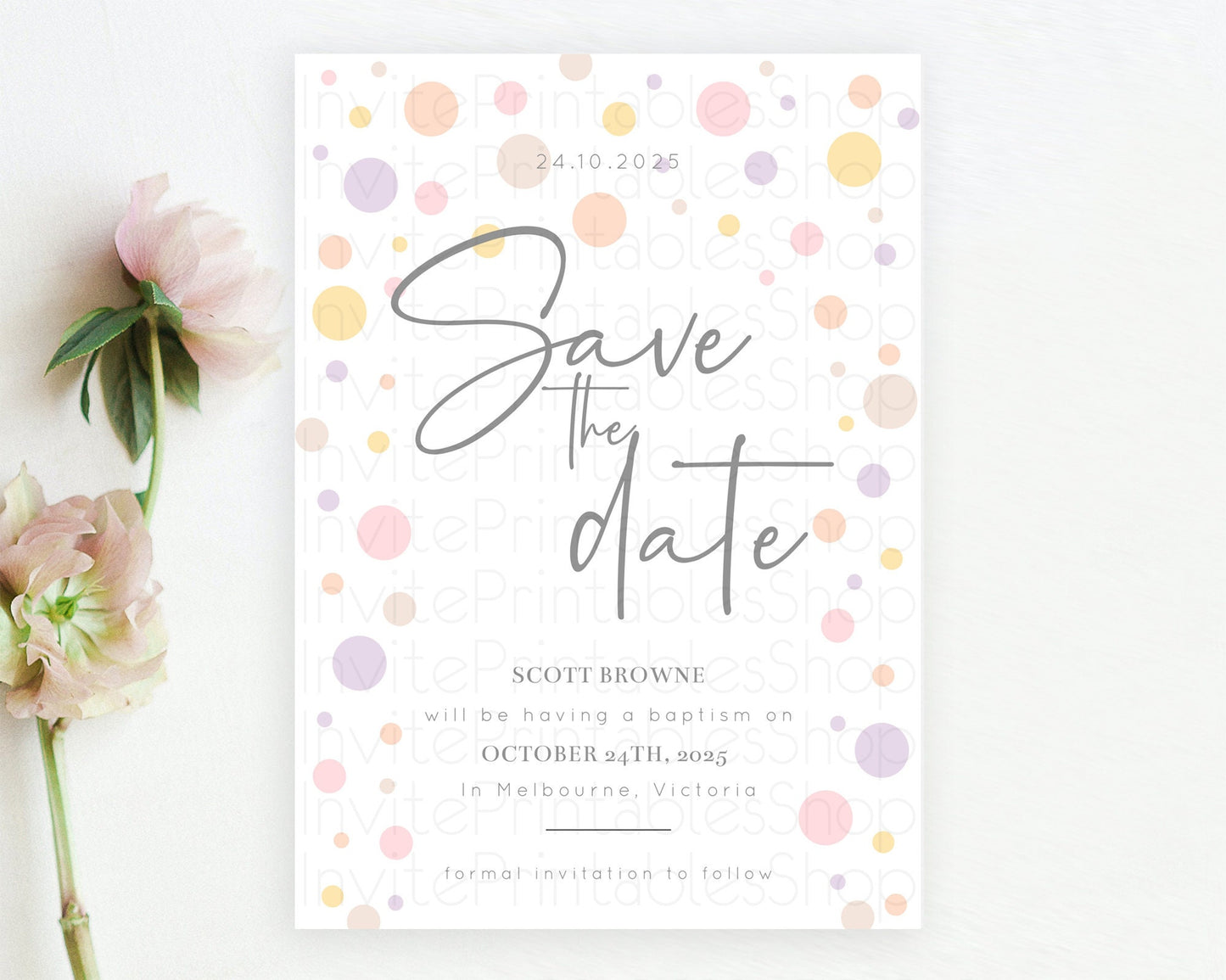 Editable Pastel Confetti Save The Date Template Rainbow Colorful Sprinkles P