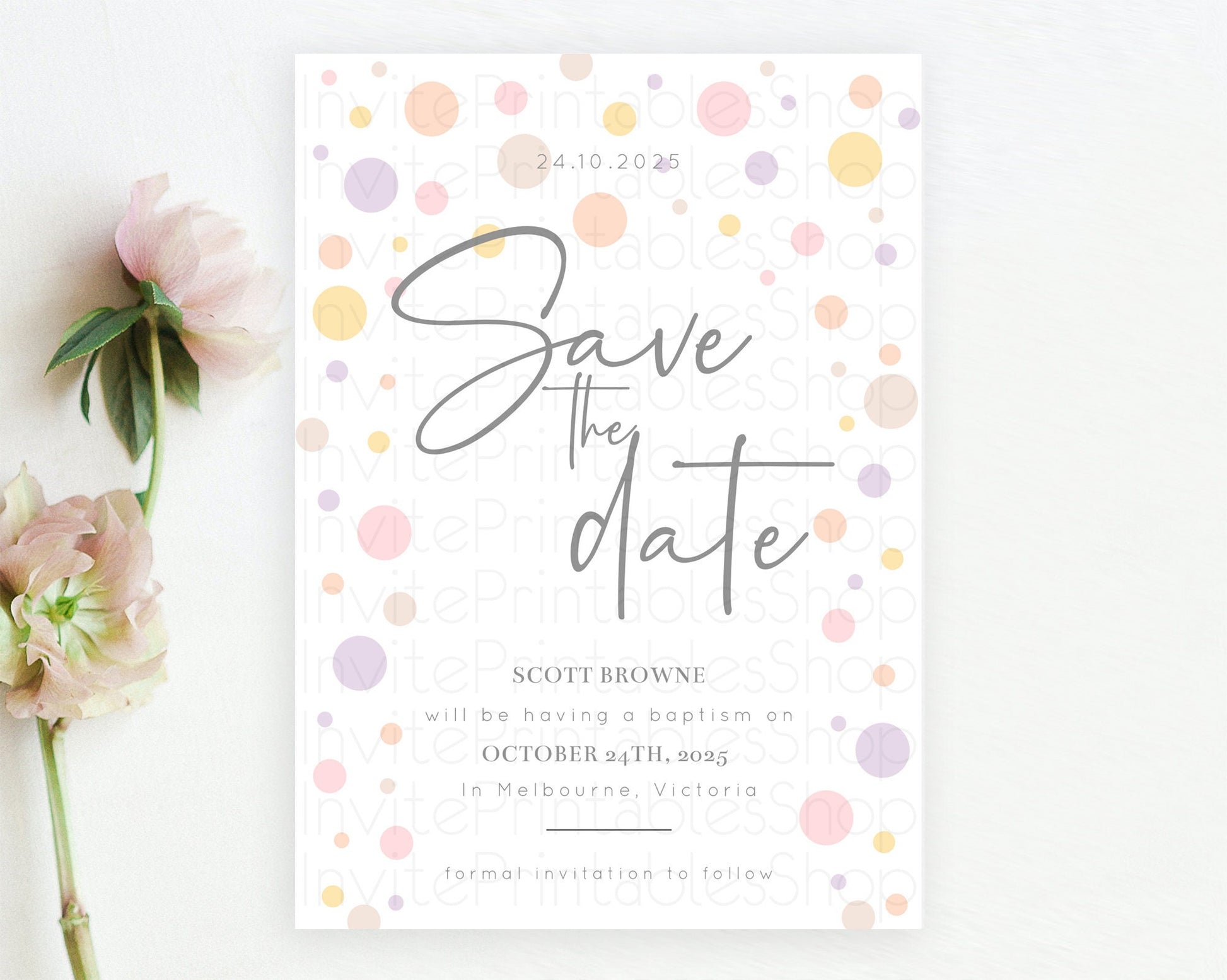 Editable Pastel Confetti Save The Date Template Rainbow Colorful Sprinkles P