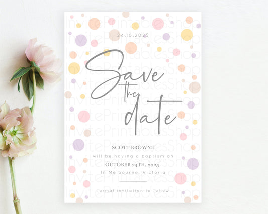 Editable Pastel Confetti Save The Date Template Rainbow Colorful Sprinkles P