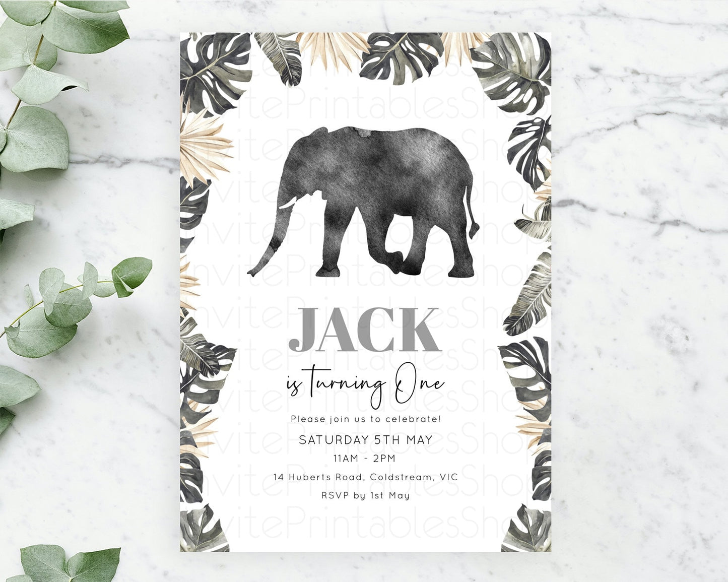 Elephant Birthday Invitation Elephant Invitation Elephant Birthday Safari Elephant Party TWO Wild ONE Jungle Adventure Zoo Birthday D10803