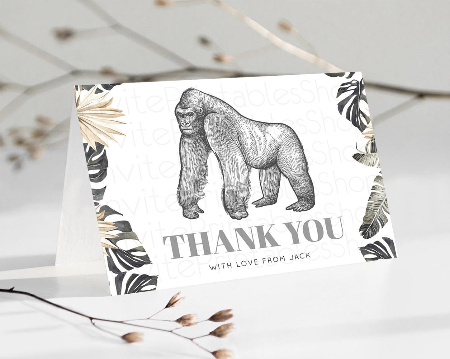 Gorilla Thank You Gorilla Thank You Card Gorilla Party Birthday Thank You Card Safari Card Template Gorilla Teacher Thank You Cards D10825