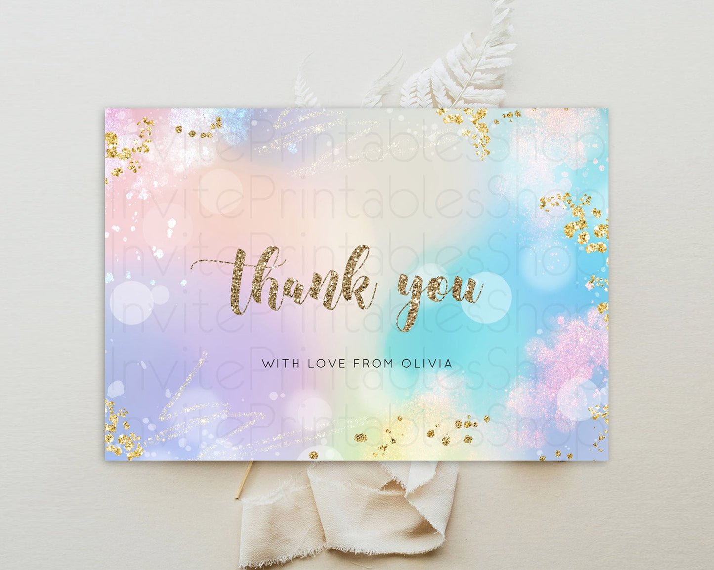 Pastel Thank You Rainbow Thank You Card Colorful Pastel Birthday Thank You Card Confetti Watercolor Pastel Teacher Thank You Cards D10677