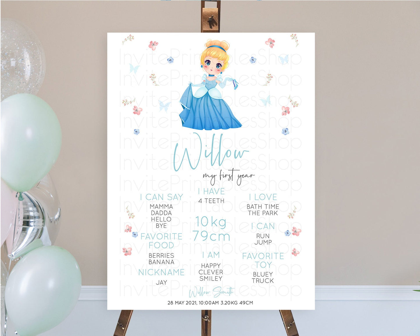 Princess First Birthday Milestone Poster Castle Milestone Board Secret Garden Enchanted Castle Pastel Floral Garden First Birthday D10354