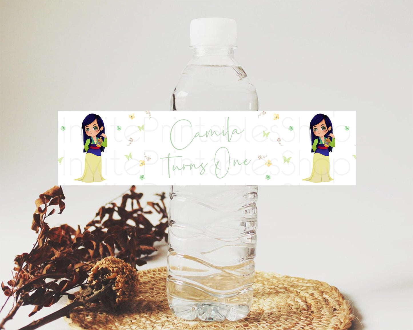 Princess Water Label Template Secret Garden Enchanted Castle Pastel Floral Royal Party Decor For 1st Birthday Baptism Baby Shower D10350