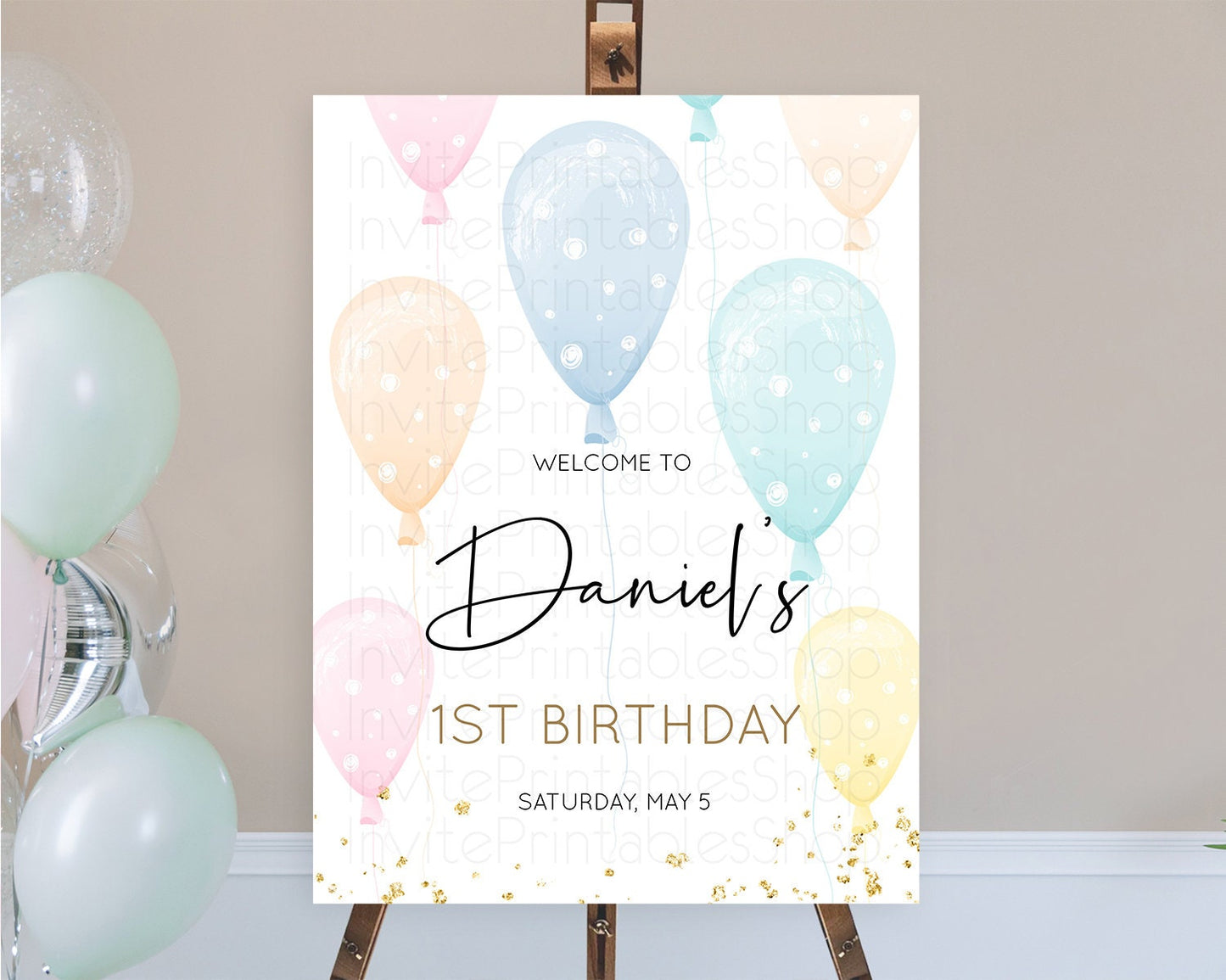 Pastel Balloons Welcome Sign Colorful Balloon Welcome Board Rainbow Balloon Weclome Poster Confetti First Birthday Welcome Sign D10776