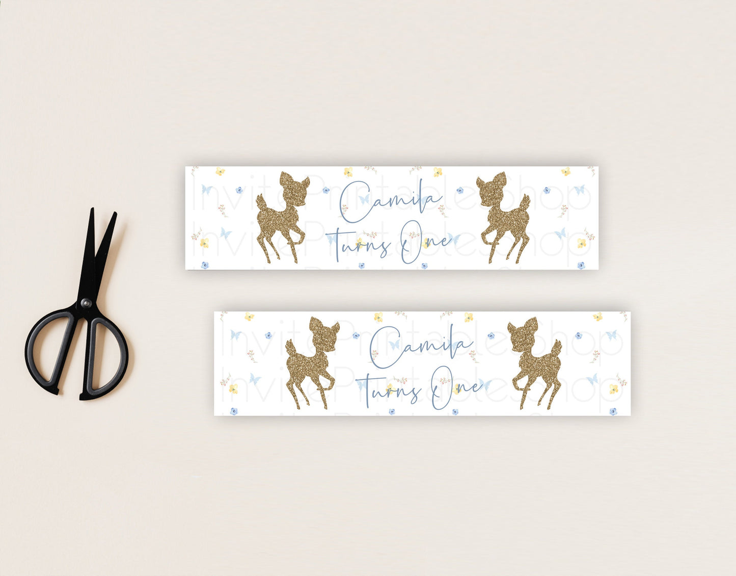 Fawn Deer Water Label Template Pastel Floral Deer Enchanted Forest Butterfly Party Decor Birthday Baptism Baby Shower Bridal Shower D10360