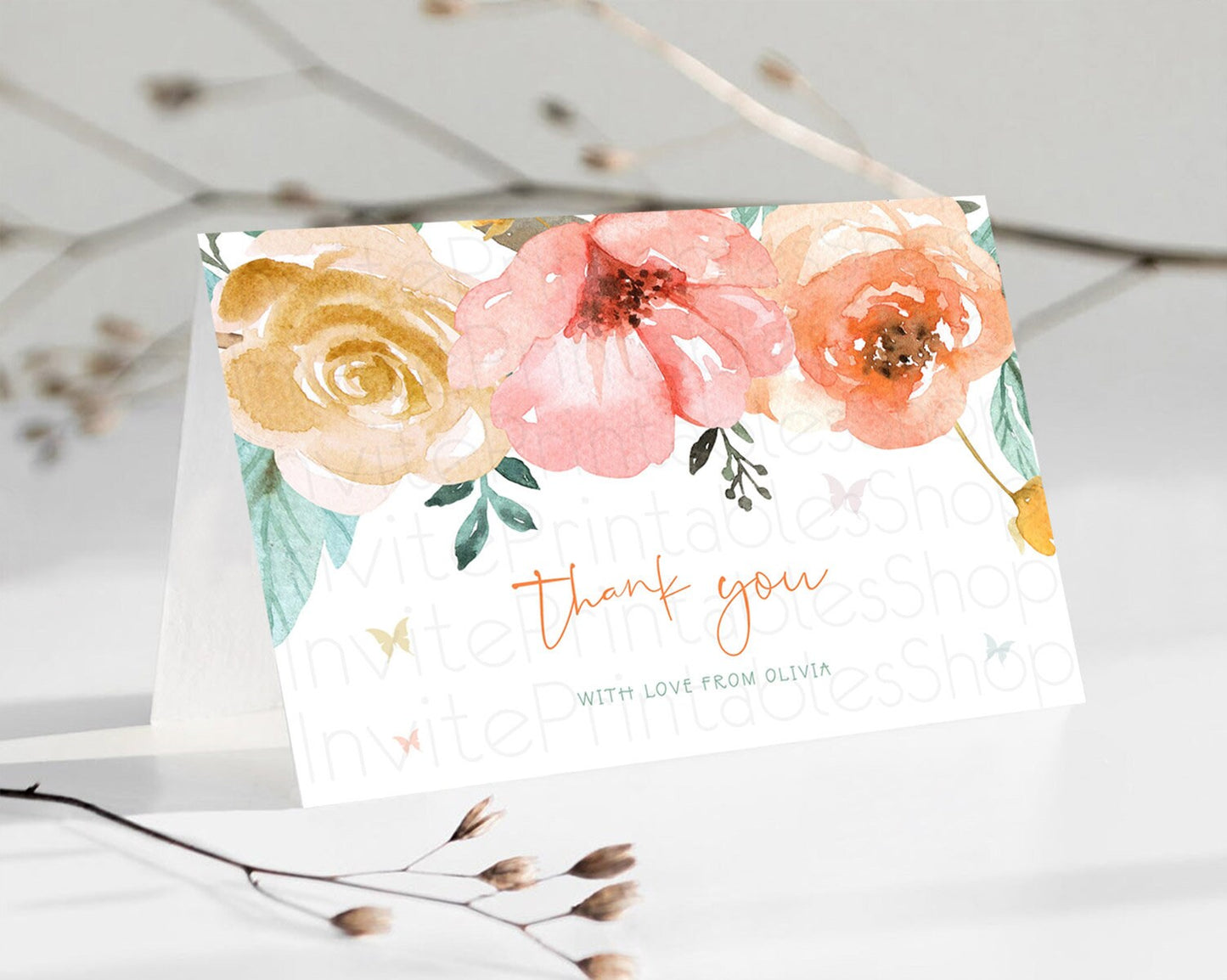 Secret Garden Thank You Wildflower Thank You Card Pastel Flower Garden Birthday Thank You Card Boho Floral Teacher Thank You Card D10347