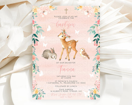 Editable Fawn Baptism Invitation Deer Baptism 1st Birthday Invitation Enchan