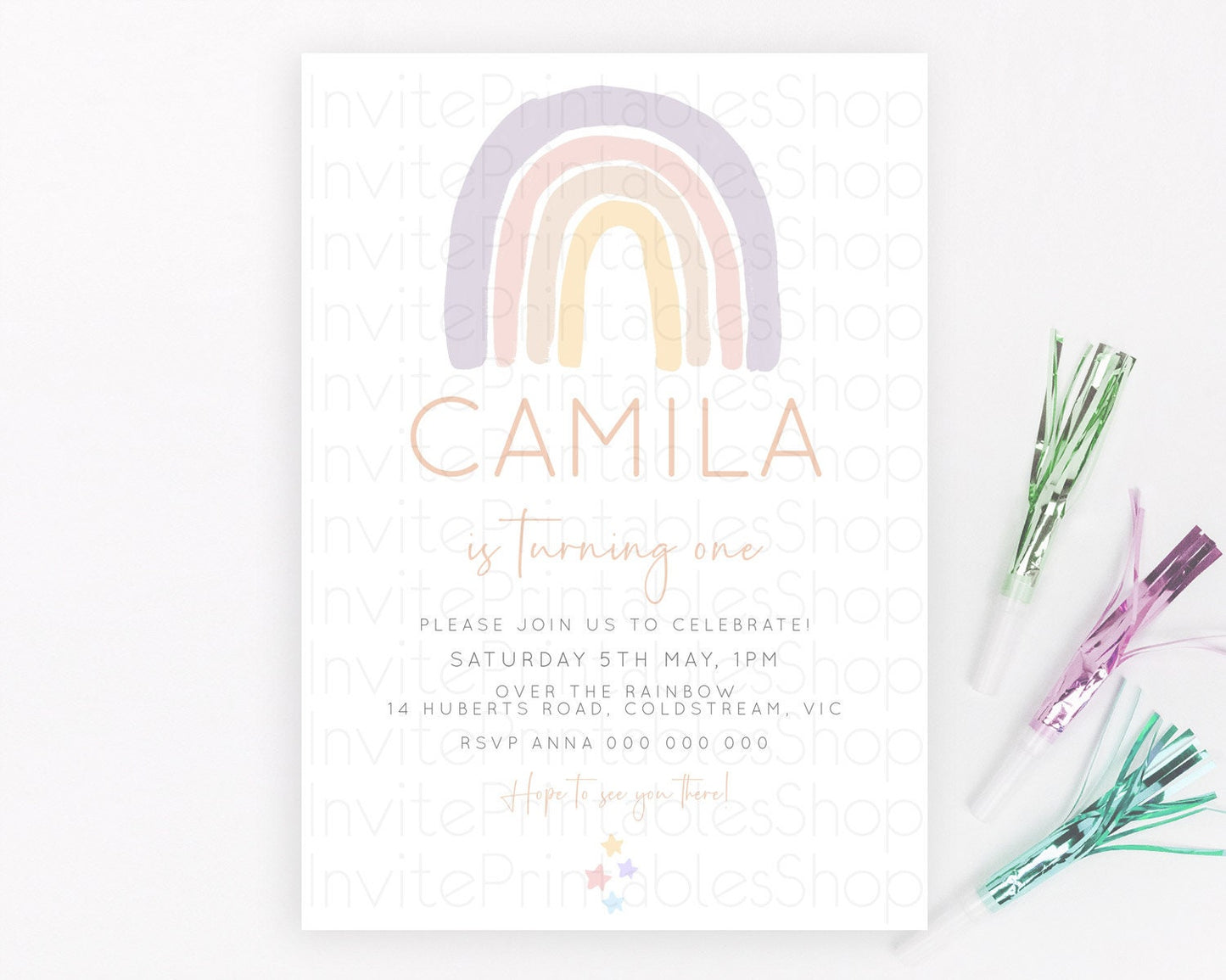 Pastel Rainbow Birthday Invitation Pastel Rainbow Invitation Rainbow Invitation Pastel Invitation Boho Rainbow 1st First Birthday D23096