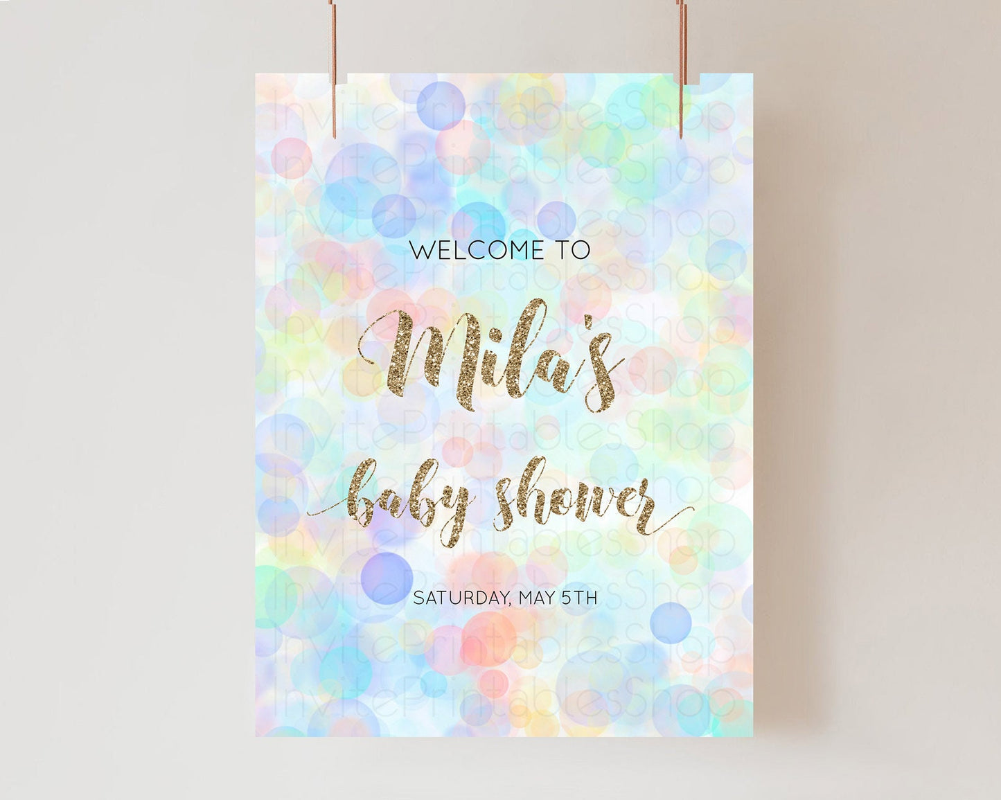 Pastel Baby Shower Welcome Sign Bubble Bath Baby Shower Party Rainbow Welcome Board Pastel Bubbles Colorful Confetti Welcome Poster D10447