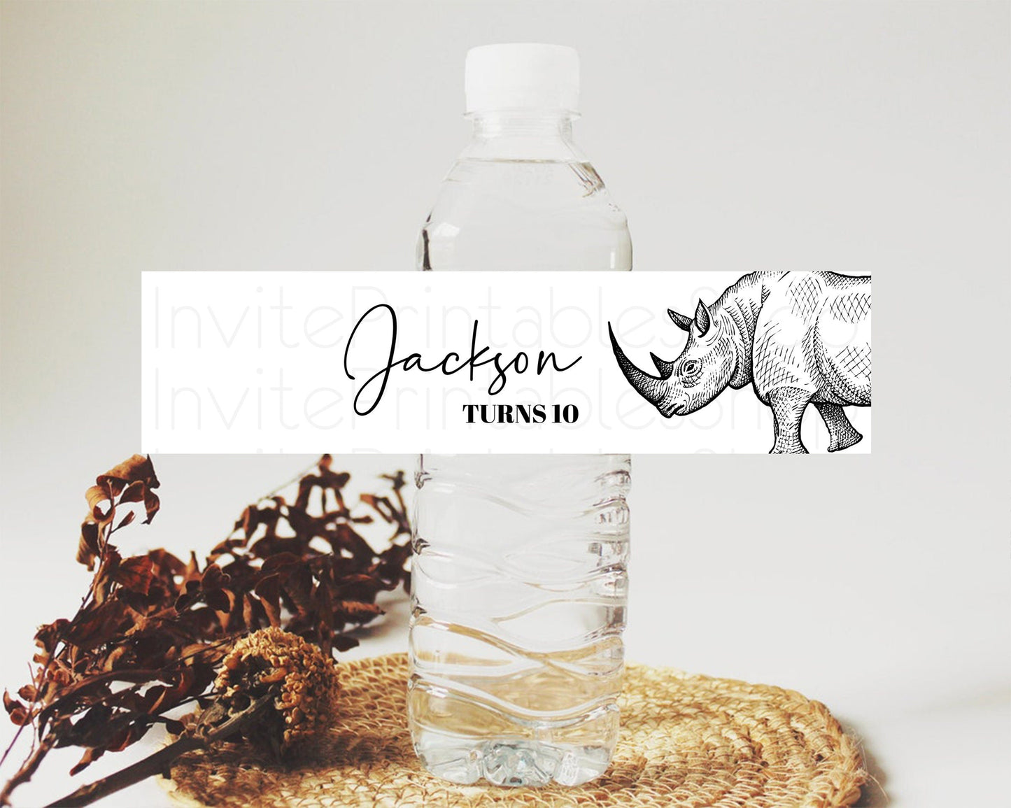 Rhino Water Label Template Rhino Party Decor Water Label Safari Adventure Rhino Minimal Theme For 1st Birthday Baptism Baby Shower D10253