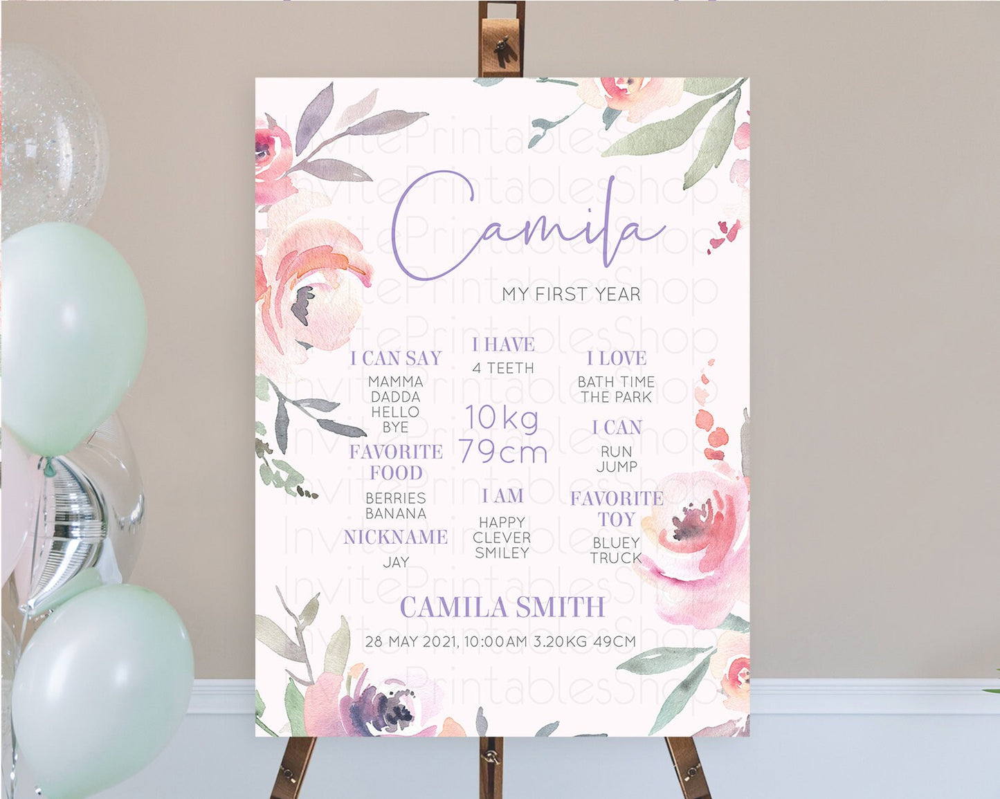 Secret Garden Milestone Board Wildflower First Birthday Milestone Poster Pastel Flowers Milestone Boho Wildflower 1st Birthday Sign D10198