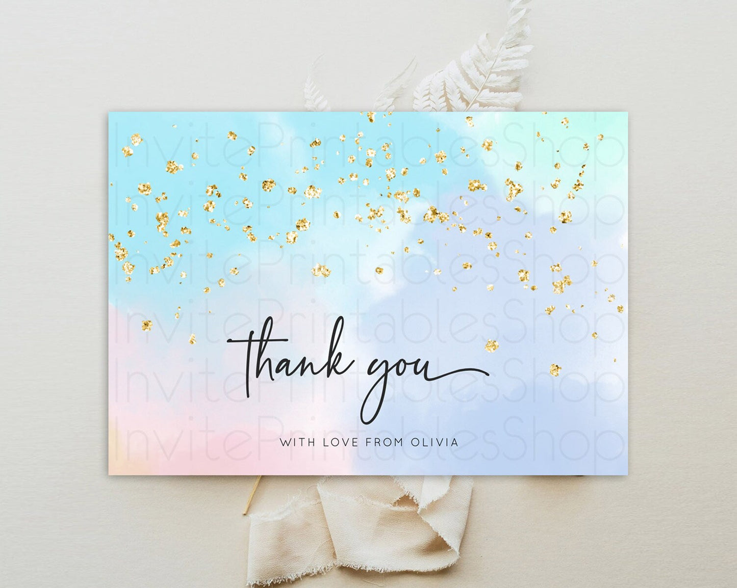 Pastel Thank You Rainbow Thank You Card Colorful Pastel Birthday Thank You Card Confetti Watercolor Pastel Teacher Thank You Cards D10368