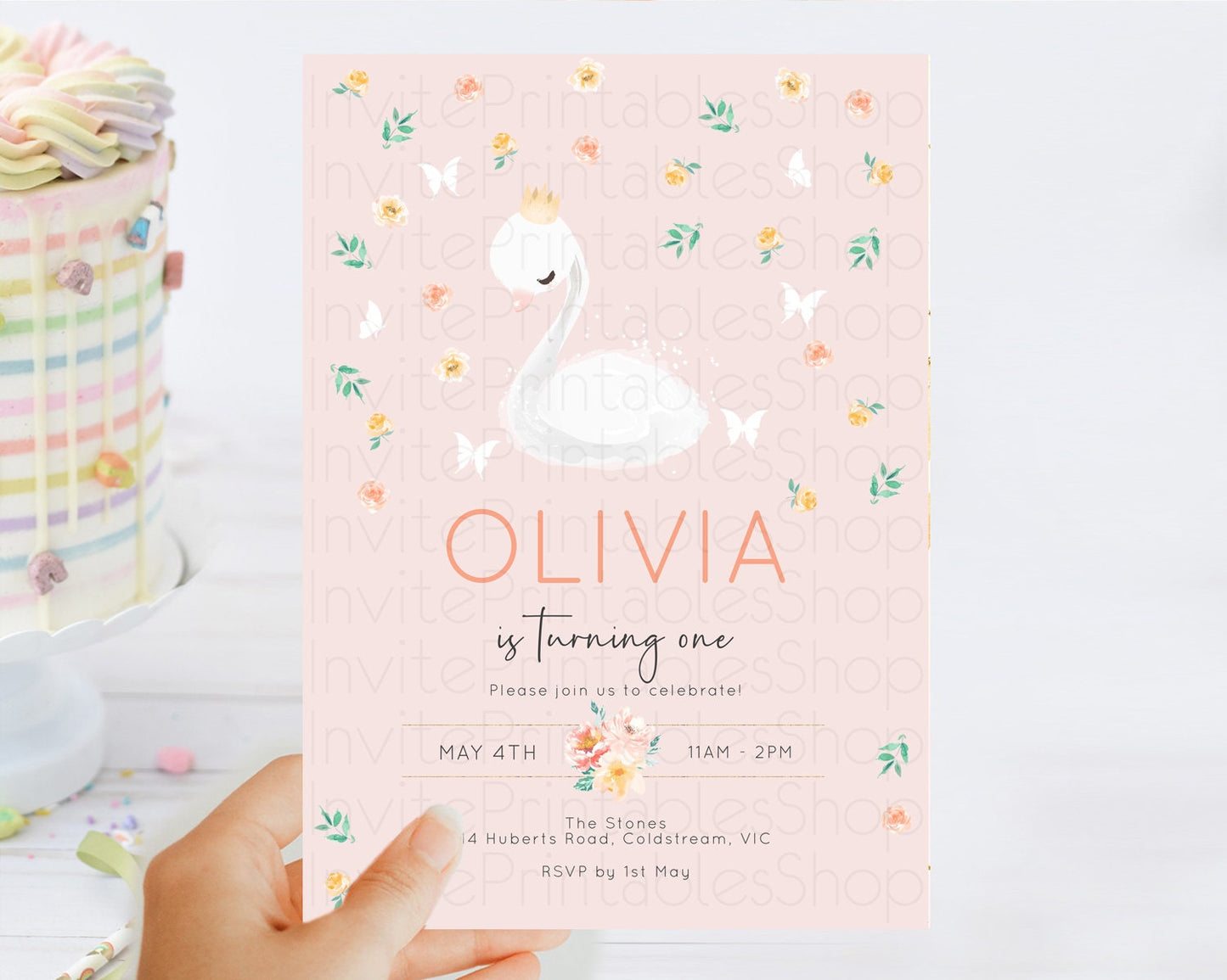 Swan Birthday Invitation Swan Princess Ballet Invitation Enchanted Forest Swan Lake Party Secret Garden Watercolour Pastel Floral D10388