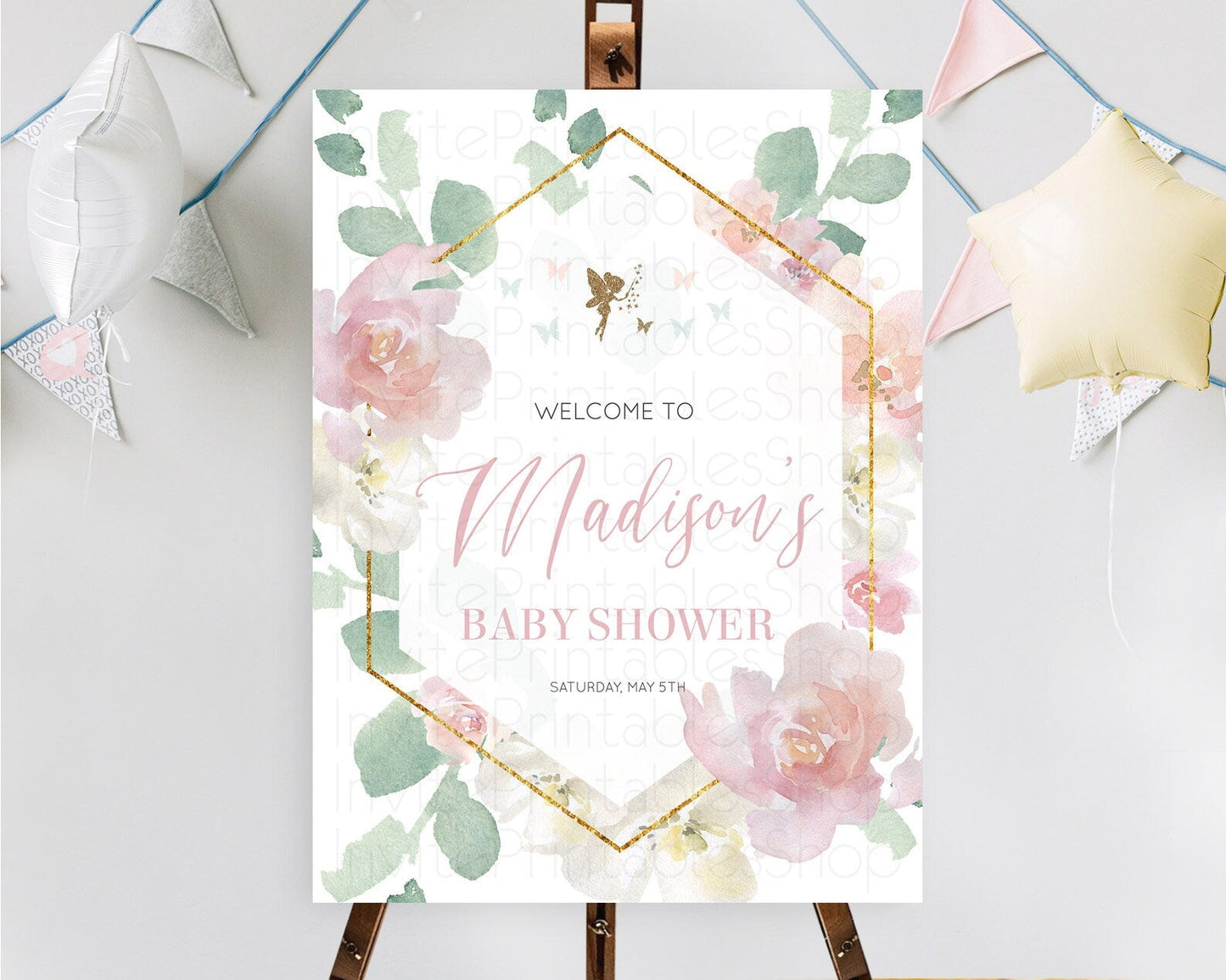 Fairy Baby Shower Welcome Sign Fairy Welcome Board Enchanted Garden Pastel Floral Butterfly Decor Secret Garden Fairy Welcome Sign D10965