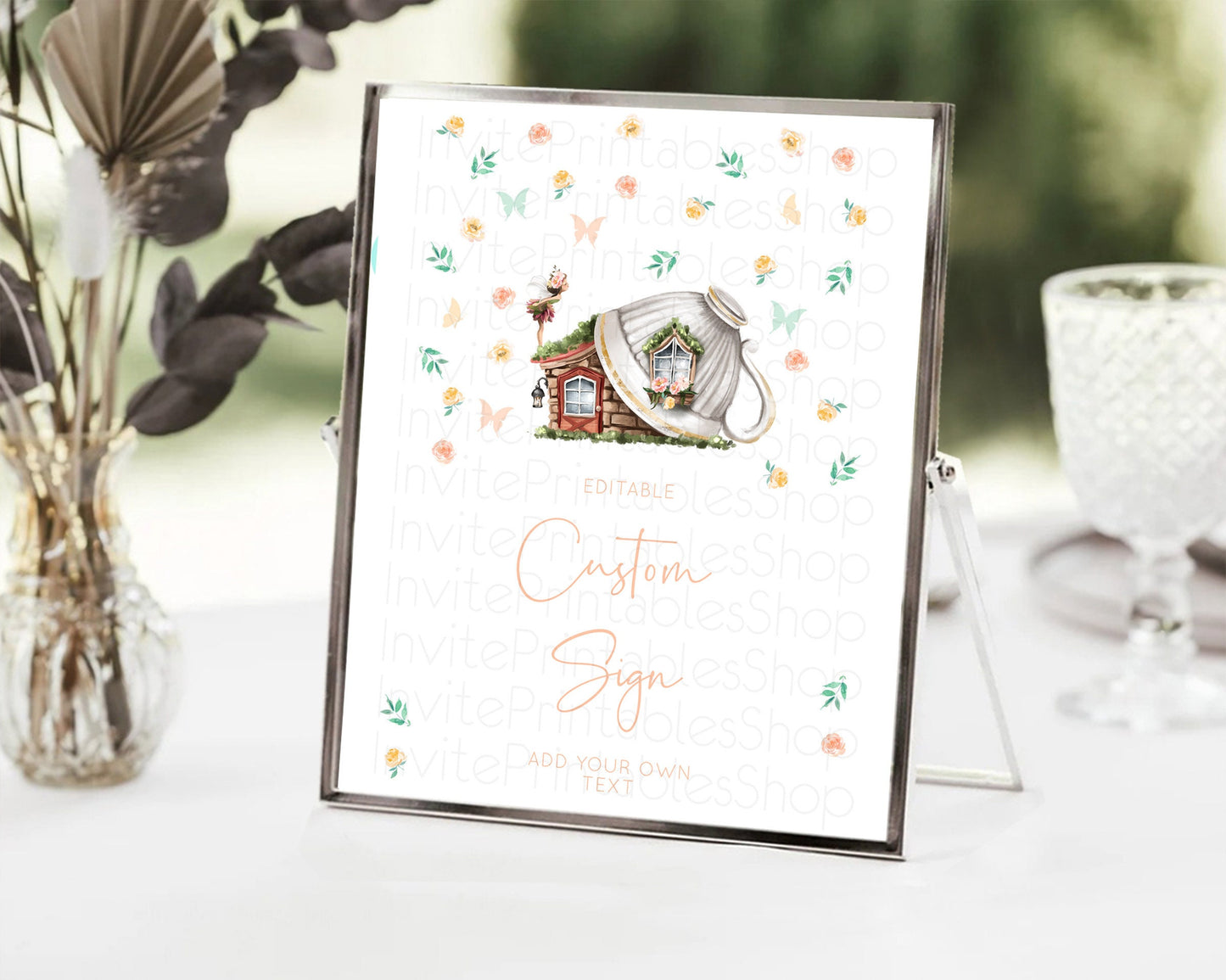 Editable Fairy Sign Enchanted Garden Table Sign Decor Pastel Floral Butterfl