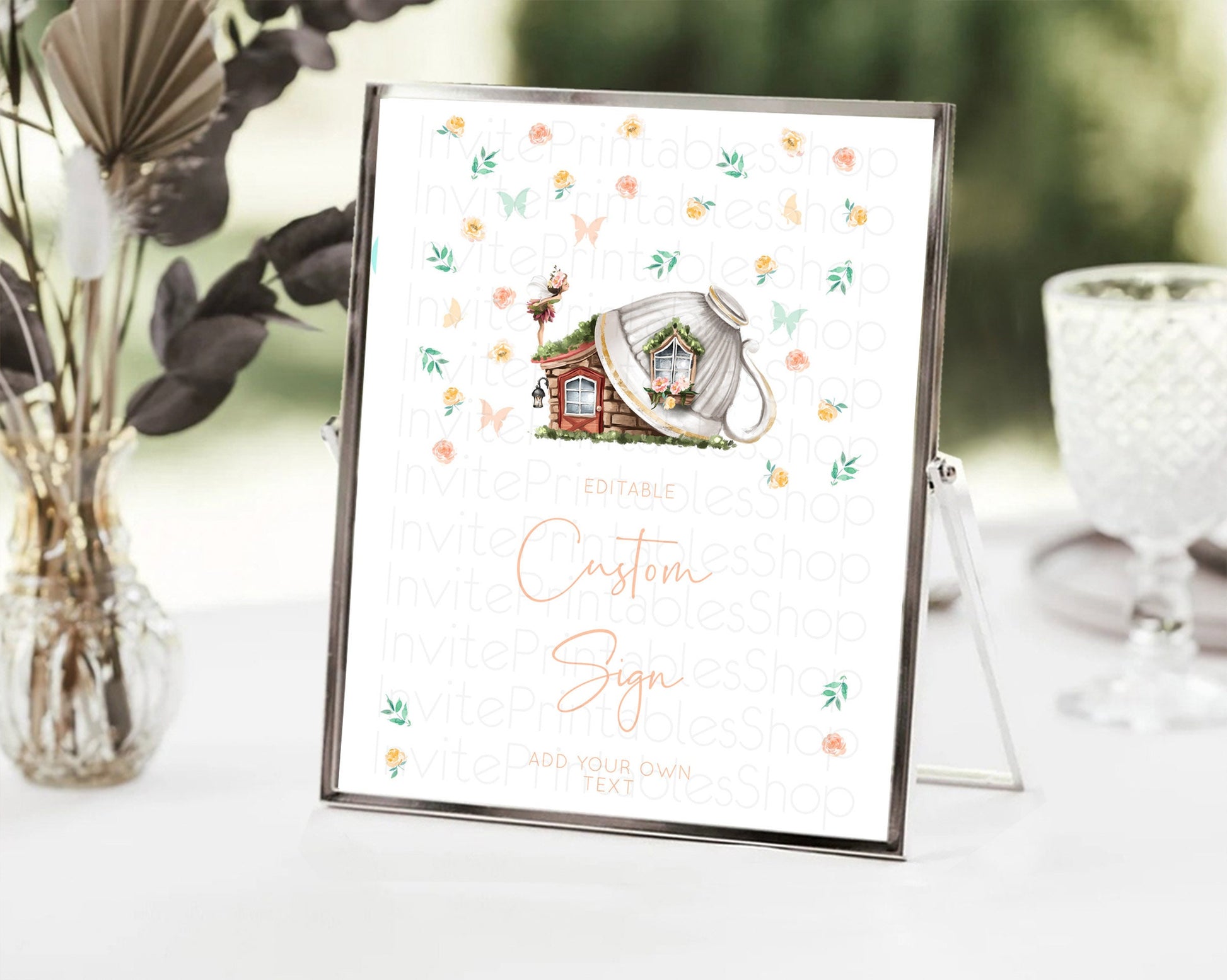 Editable Fairy Sign Enchanted Garden Table Sign Decor Pastel Floral Butterfl