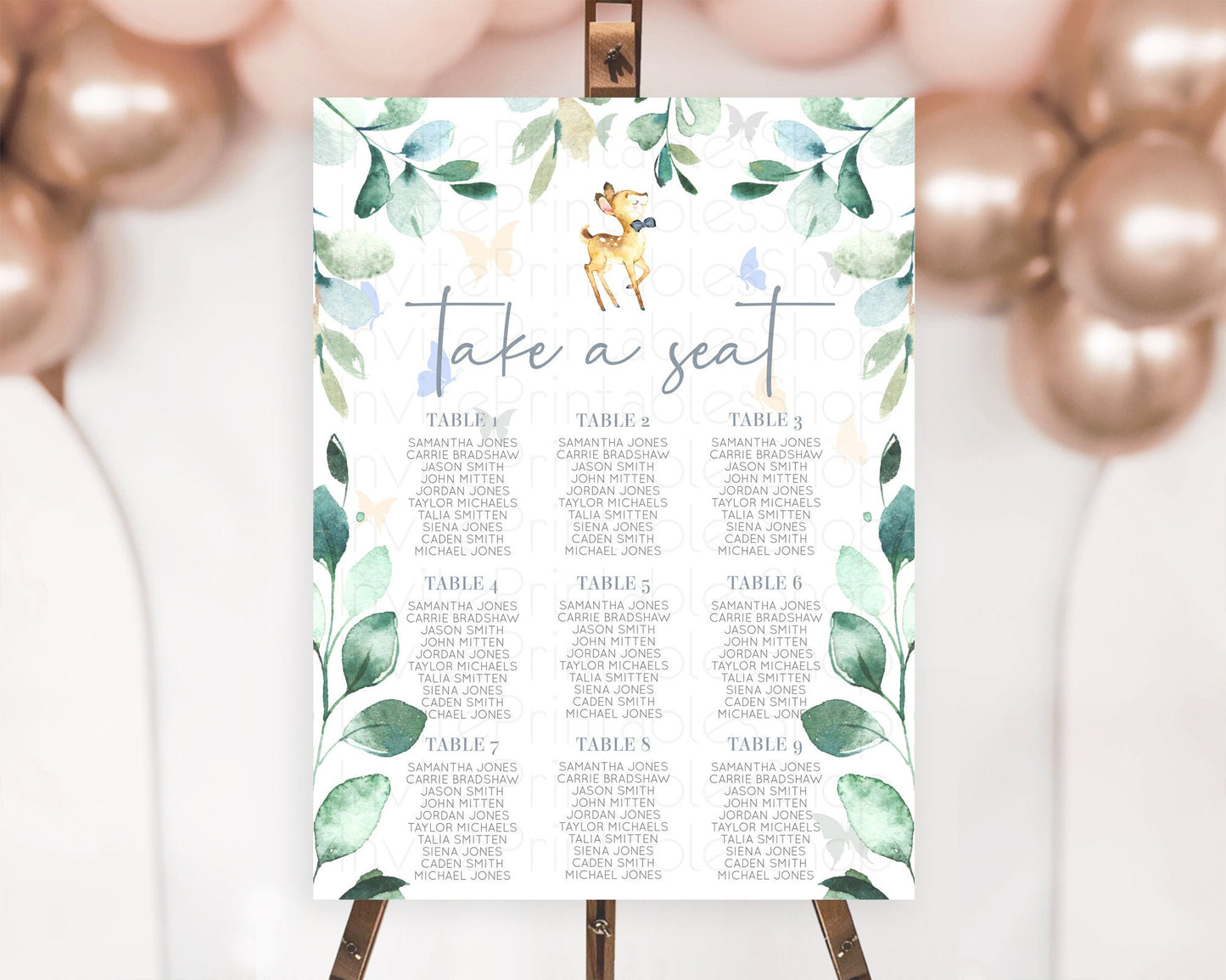 Fawn Seating Chart Deer Seating Chart Enchanted Forest Party Butterfly Pastel Flowers Whimsical Seating Chart Woodland Seating Sign D10767