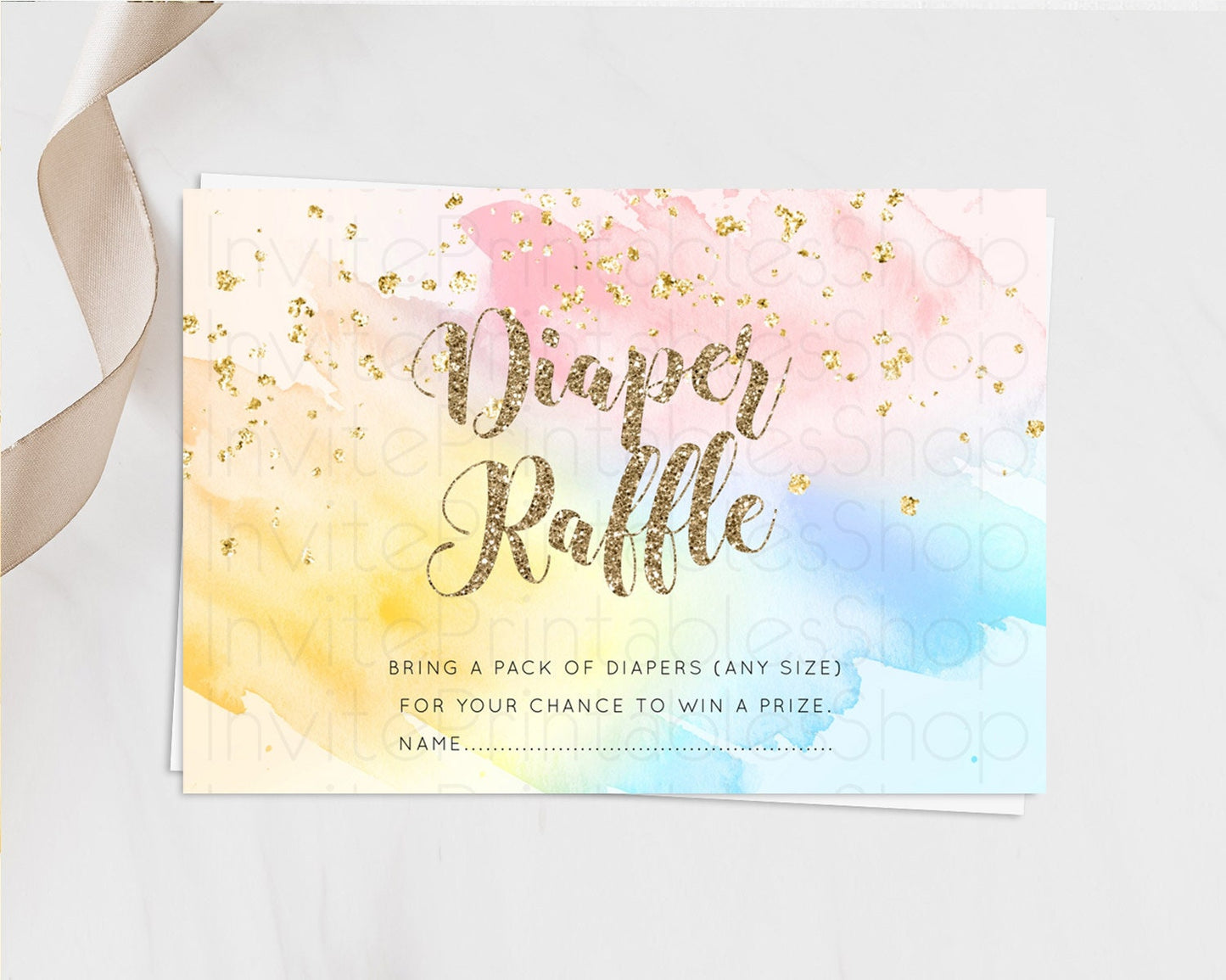 Pastel Diaper Raffle Card Pastel Rainbow Diaper Raffle Insert Colorful Ombre Watercolor Diaper Ticket Confetti Glitter Raffle Game D10556