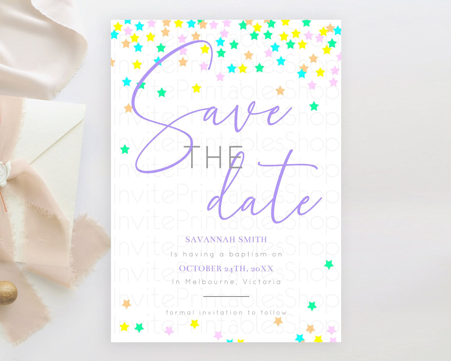 Editable Twinkle Stars Save The Date Template Pastel Twinkle Little Star Par