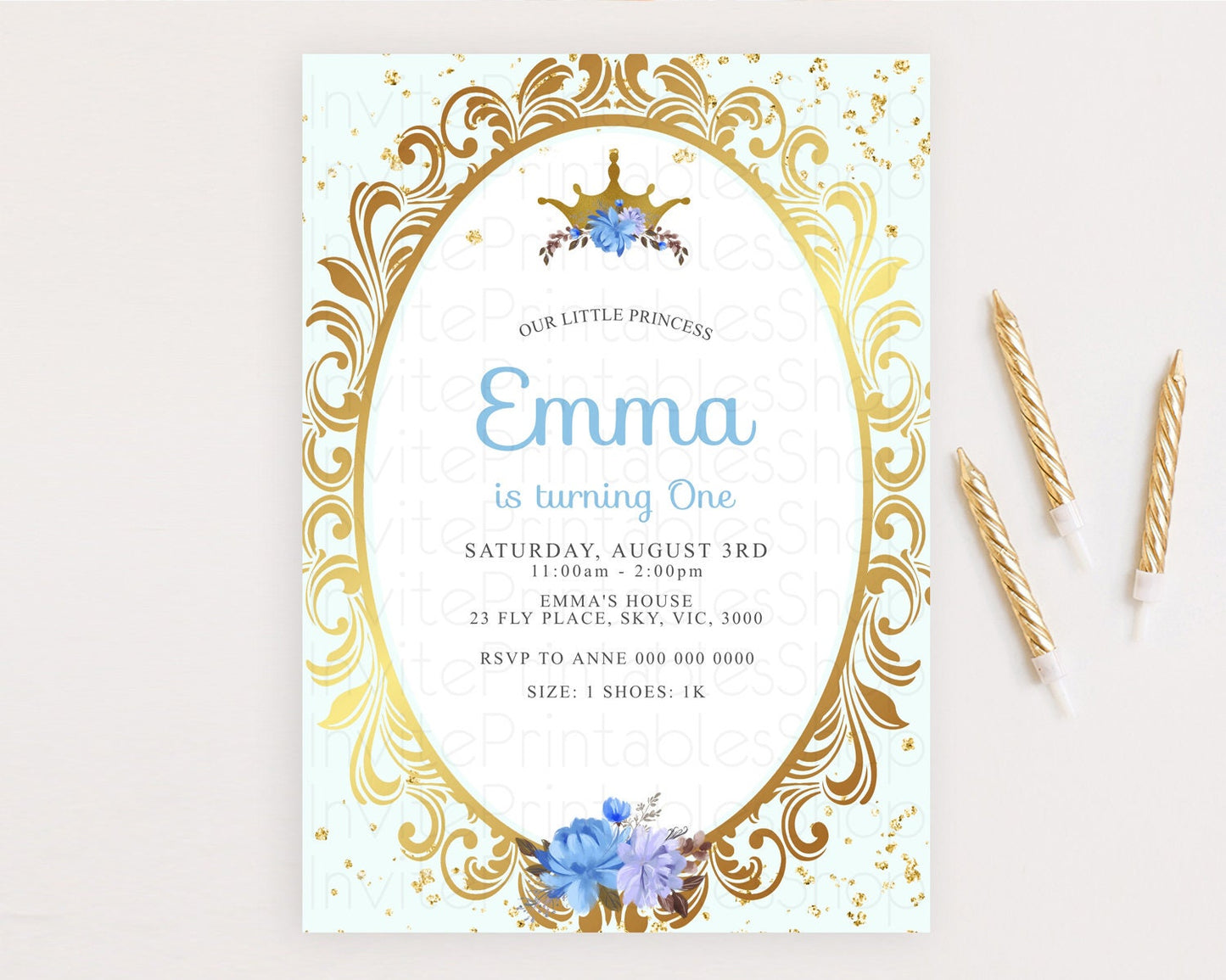 Princess Birthday Invitation Castle Invitation Royal Birthday Fairy Tale Enchanted Mirror Pastel Floral Garden 1st First Birthday D10137