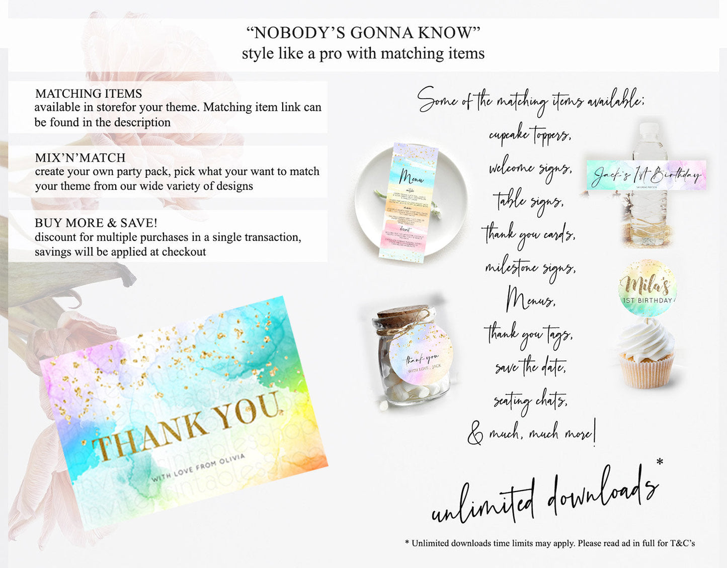 Pastel Thank You Rainbow Thank You Card Colorful Pastel Birthday Thank You Card Confetti Watercolor Pastel Teacher Thank You Cards D10961