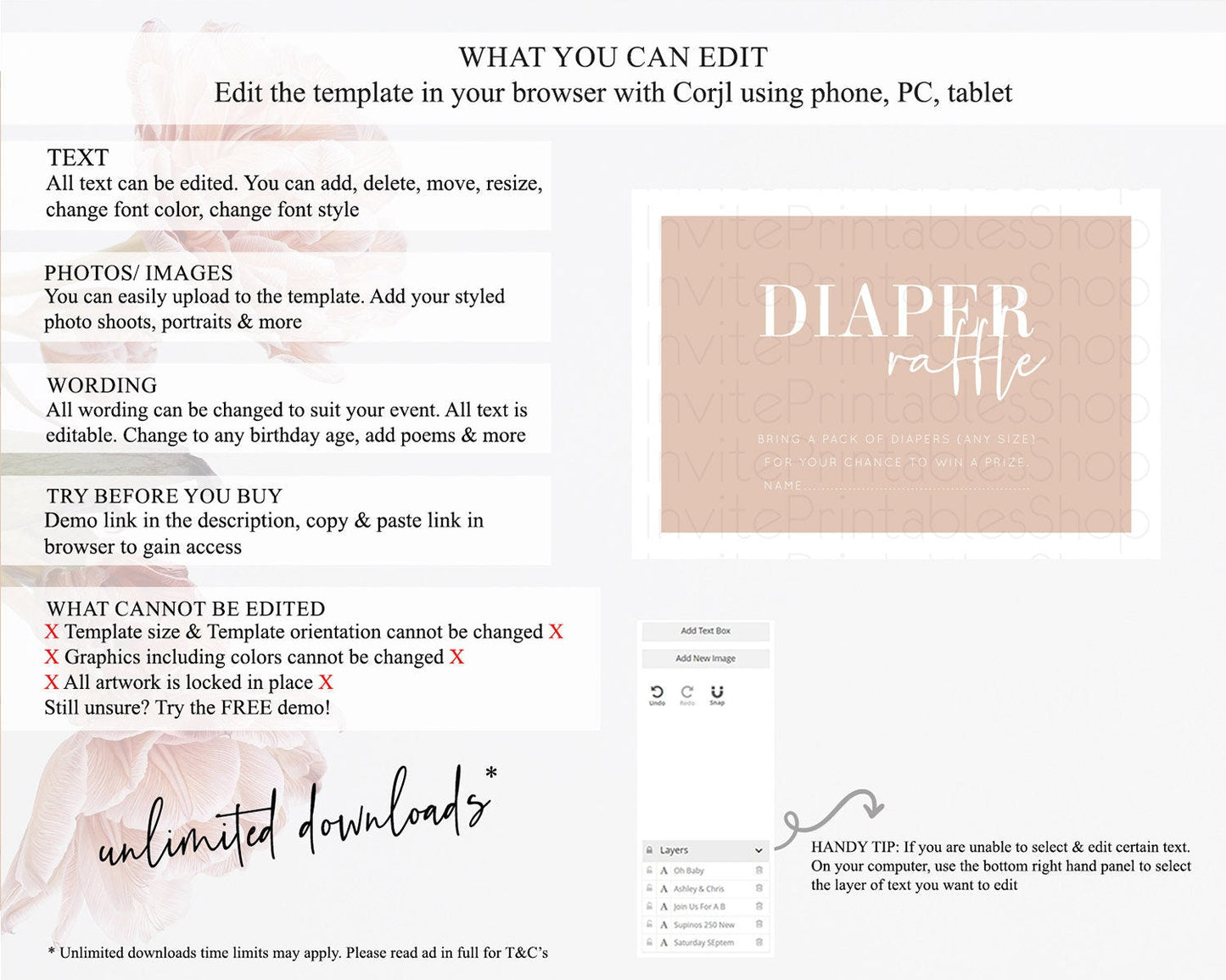 Orange Diaper Raffle Card Plain Orange Diaper Insert Minimalist Pastel Orange Diaper Ticket Modern Simple Baby Shower Raffle Game D10938