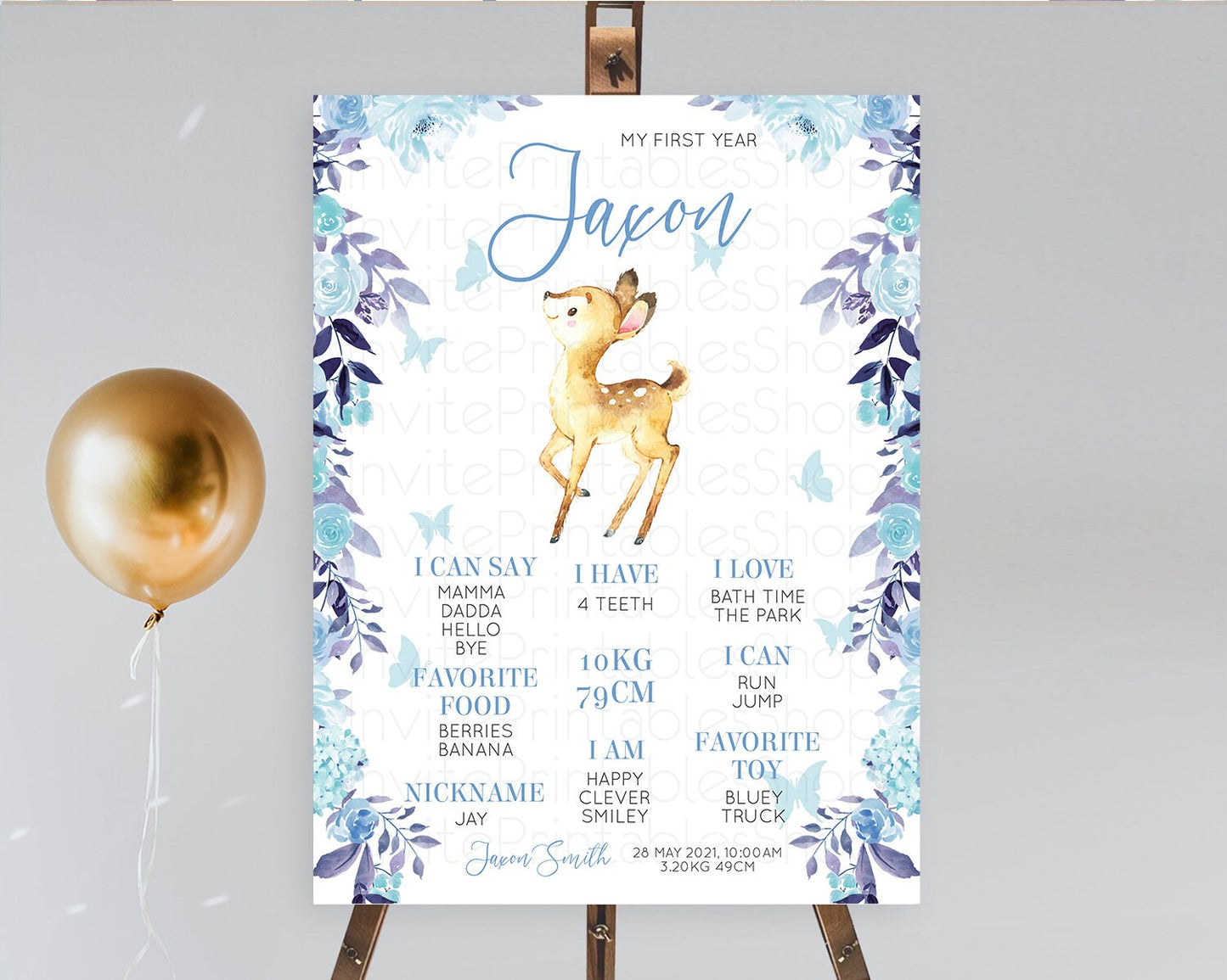 Fawn First Birthday Milestone Board Deer First Birthday Milestone Poster Enchanted Forest Butterfly Pastel Flowers 1st Birthday Sign D10917