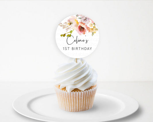 Editable Secret Garden Cupcake Toppers Wildflower Cupcake Toppers Pastel Flo