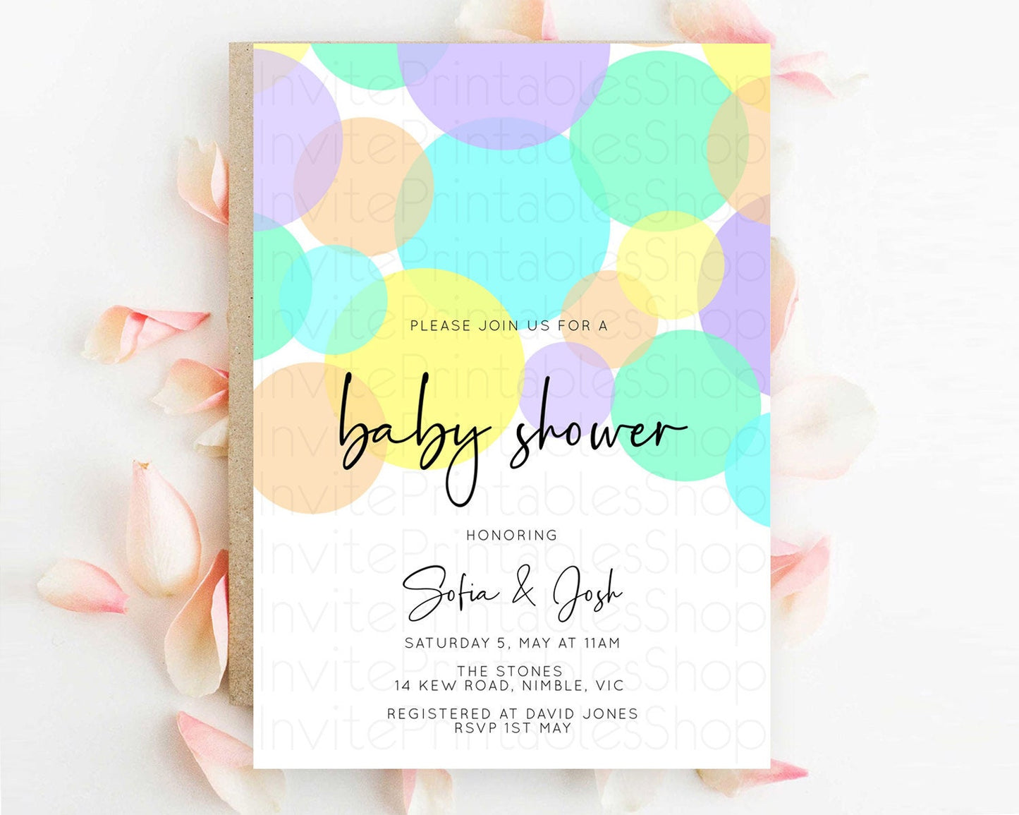 Pastel Rainbow Baby Shower Invitation Pastel Confetti Invitation Sprinkles Bubbles Invitation Colorful Rainbow Confetti Theme D10412